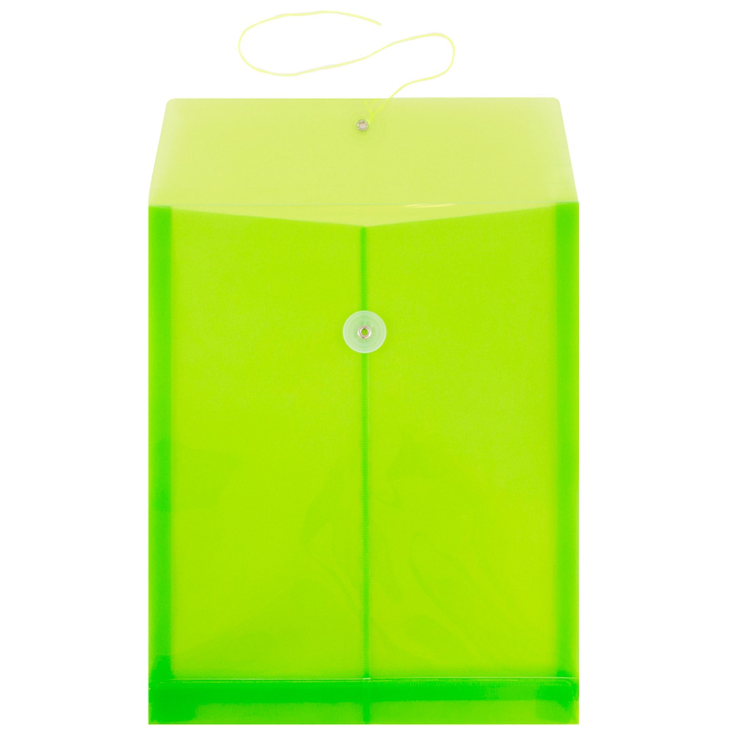JAM Paper Open-End Plastic Envelopes, Letter-Size, 9 3/4in x 11 3/4in, Button & String Closure, Lime Green, Pack Of 12 - Image 3