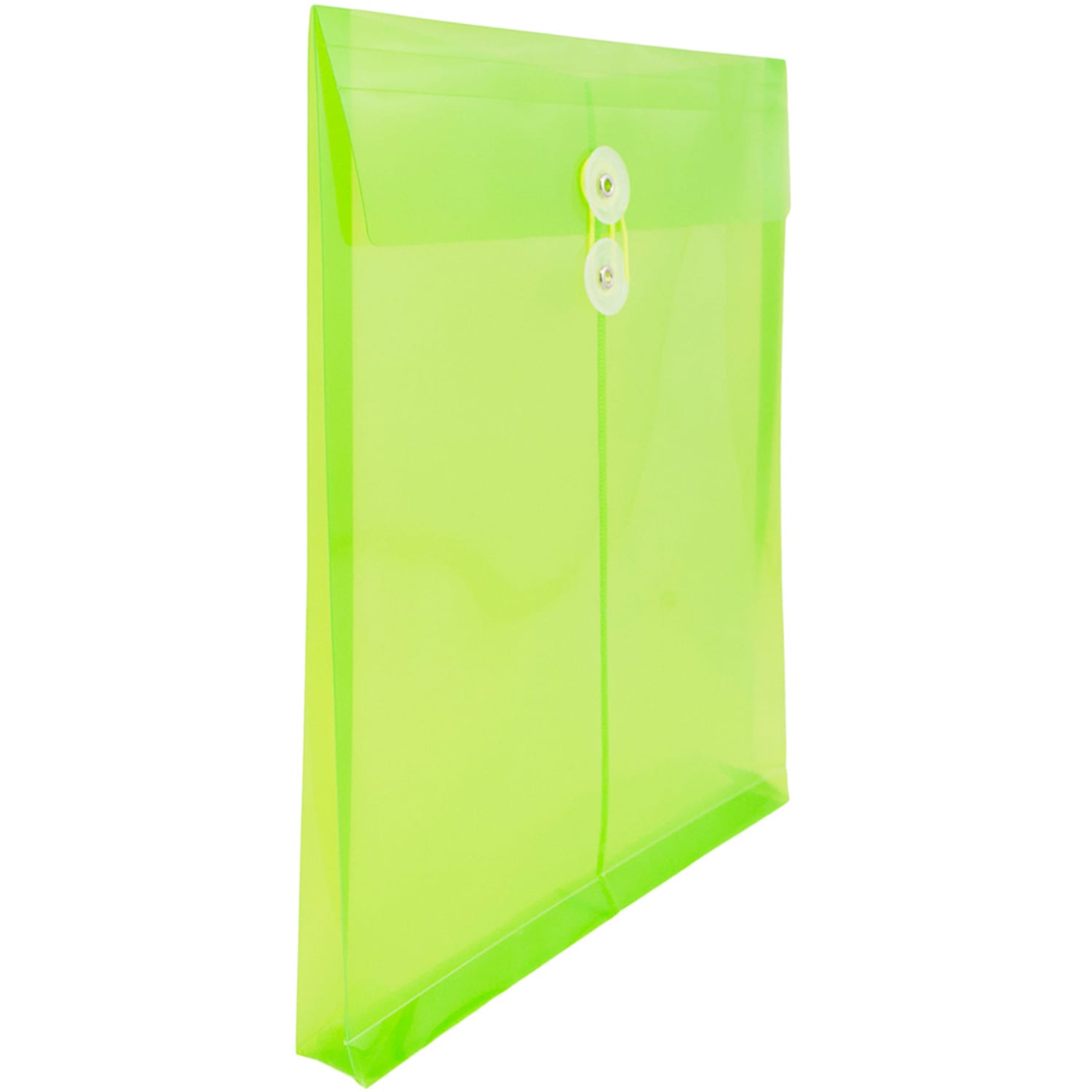JAM Paper Open-End Plastic Envelopes, Letter-Size, 9 3/4in x 11 3/4in, Button & String Closure, Lime Green, Pack Of 12 - Image 4
