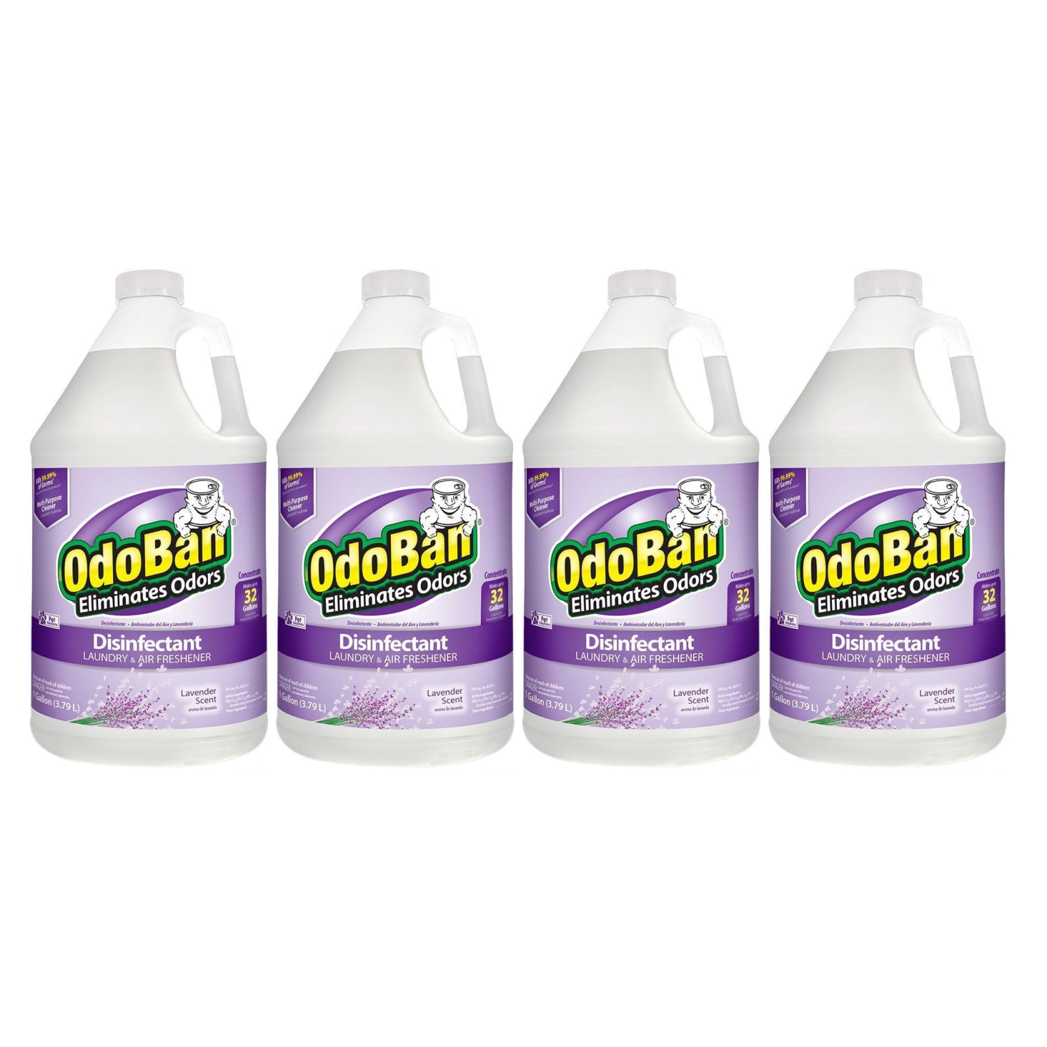 OdoBan Odor Eliminator Disinfectant Concentrate, Lavender Scent, 128 Oz Bottle, Case Of 4