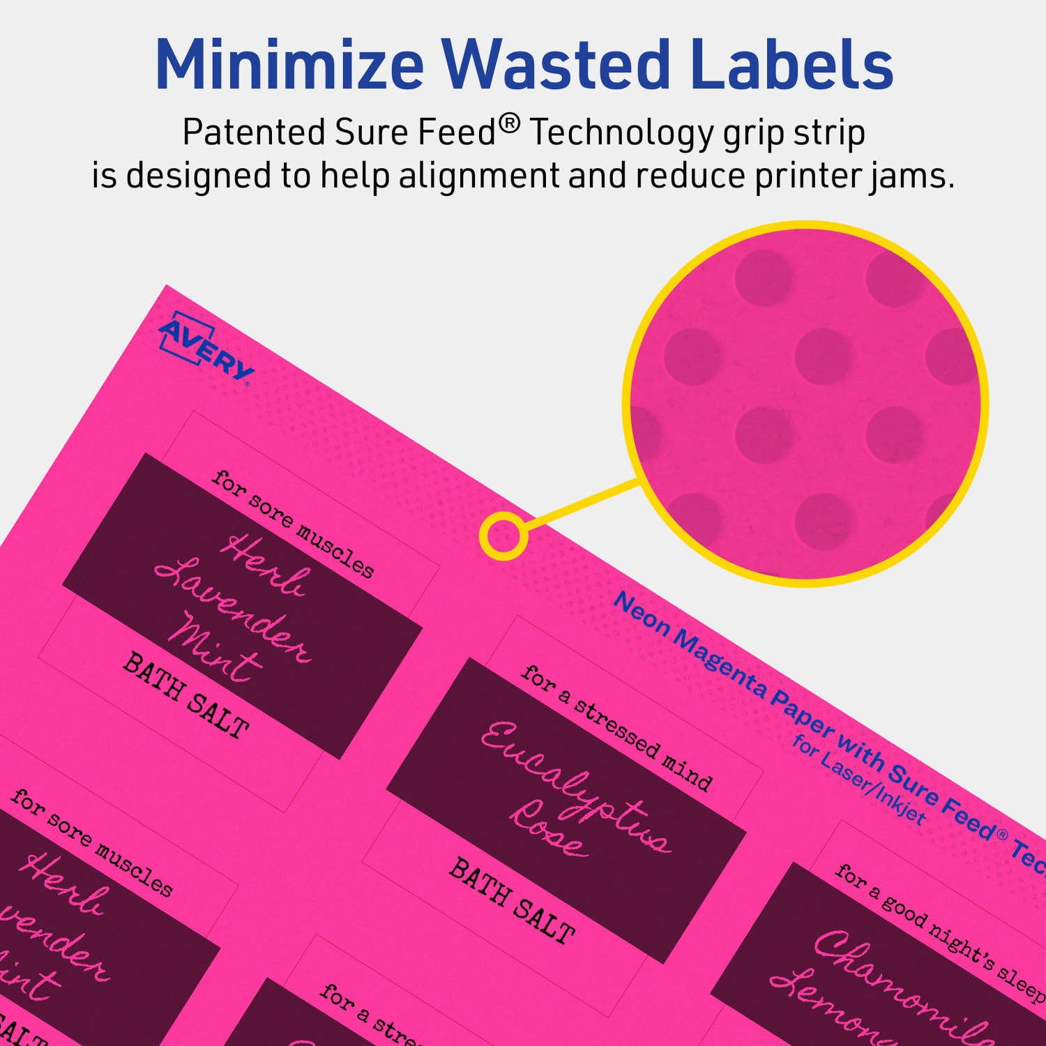 Avery Print-To-The-Edge Labels With Sure Feed Technology And Easy Peel Label Feature, 94107-NMP10, Square, 2in x 2in, Matte Neon Magenta, Pack of 120 - Image 5