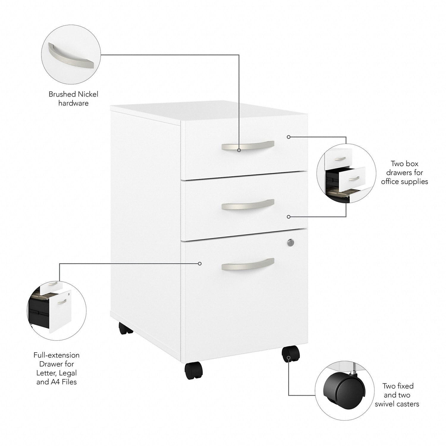 Bush Business Furniture Hybrid 28inD Vertical 3-Drawer Mobile File Cabinet, White, Delivery - Image 4