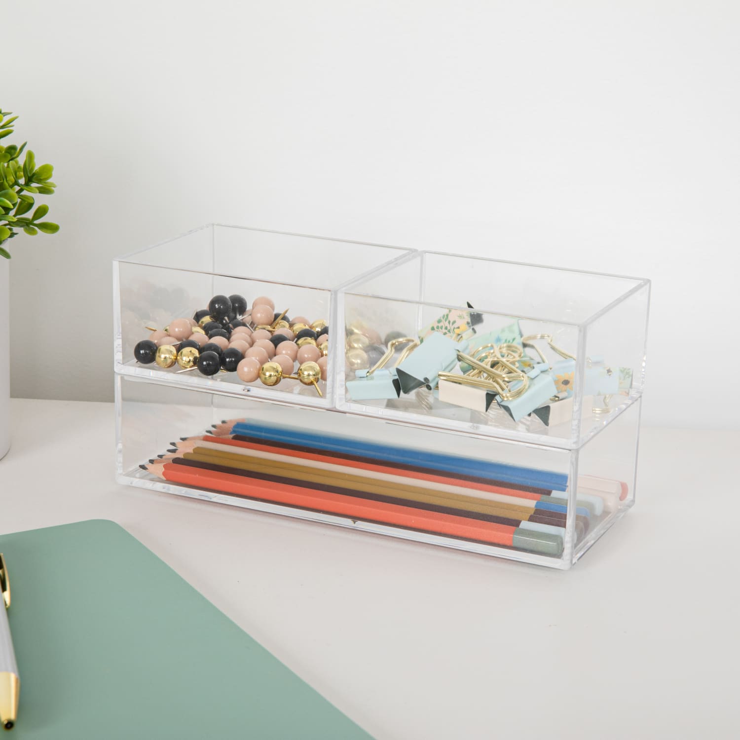 Martha Stewart Brody Stack & Slide Plastic Tray Office Desktop Organizers, 2inH x 3inW x 7-1/2inD, Clear, Set Of 3 Organizers - Image 3