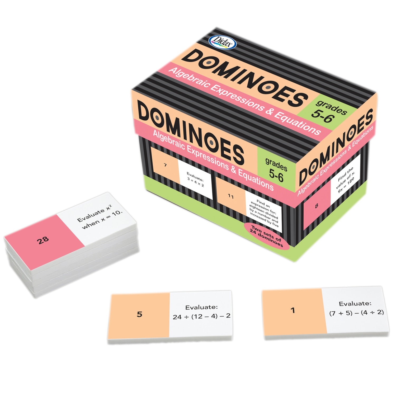 Didax Algebraic Expressions and Equations Domino Sets, Multicolor, Grade 5 To 7, Set Of 24 Dominoes, Pack Of 2 Sets - Image 3
