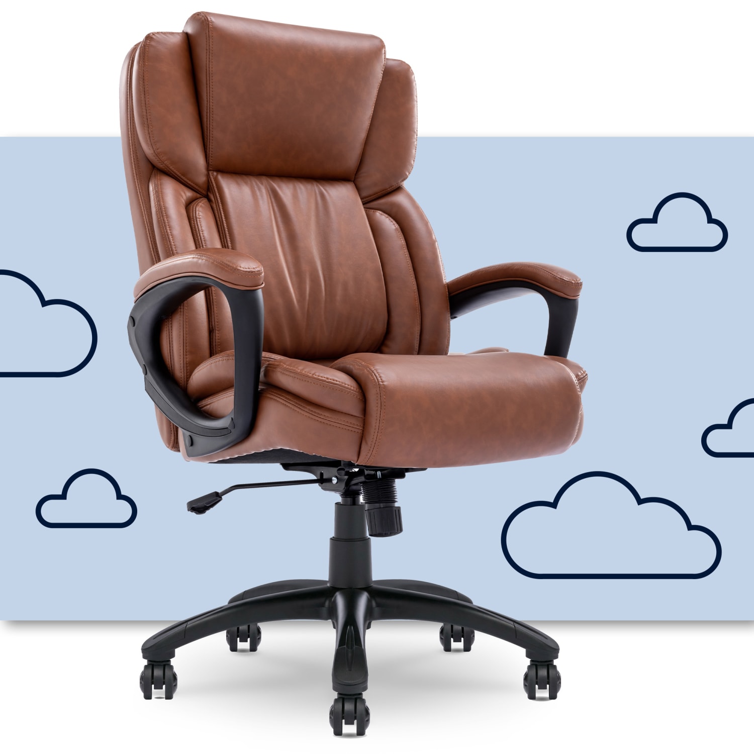 Serta Garret Ergonomic Bonded Leather High-Back Executive Chair, Cognac/Black - Image 3