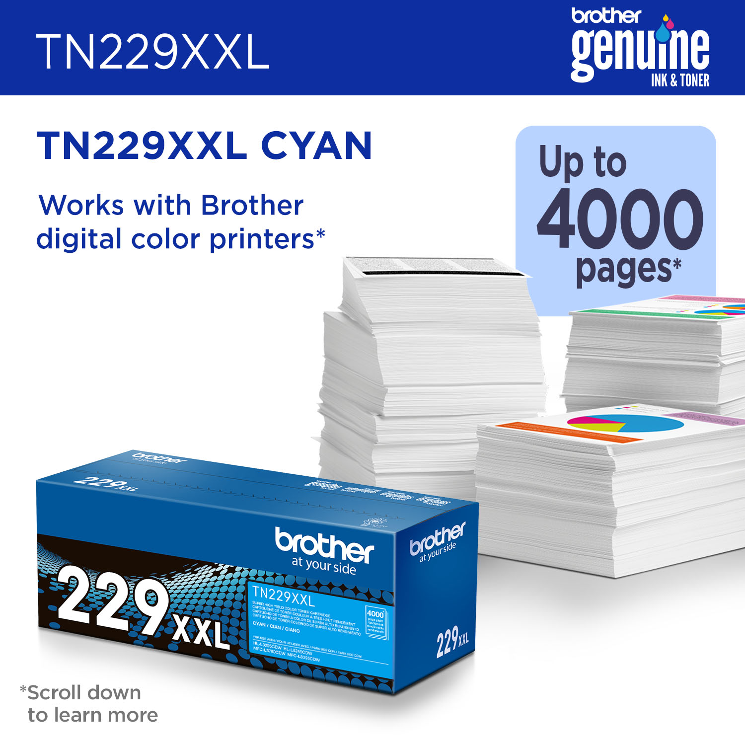 Brother TN229XXL Cyan Super-High Yield Toner Cartridge, (TN229XXLC) - Image 3