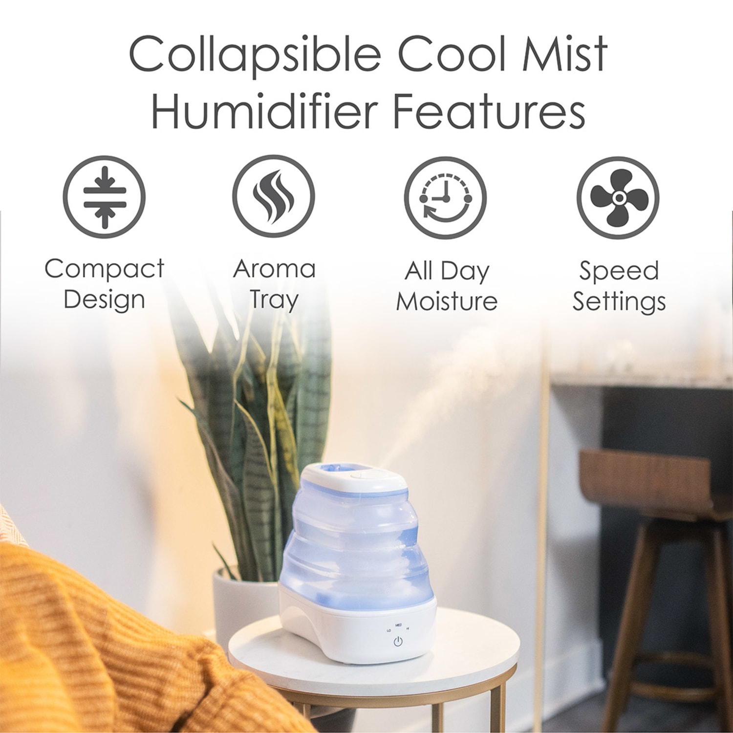 Crane Cool Mist Collapsible Humidifier, 12-1/2inH x 9-1/2inW x 7-1/2inD, Blue/White - Image 5