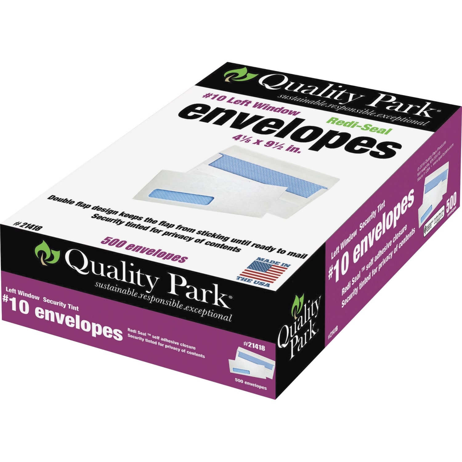 Quality Park #10 Redi-Seal Security Window Envelopes, Bottom Left Window, Self Adhesive, White, Box Of 500 - Image 3