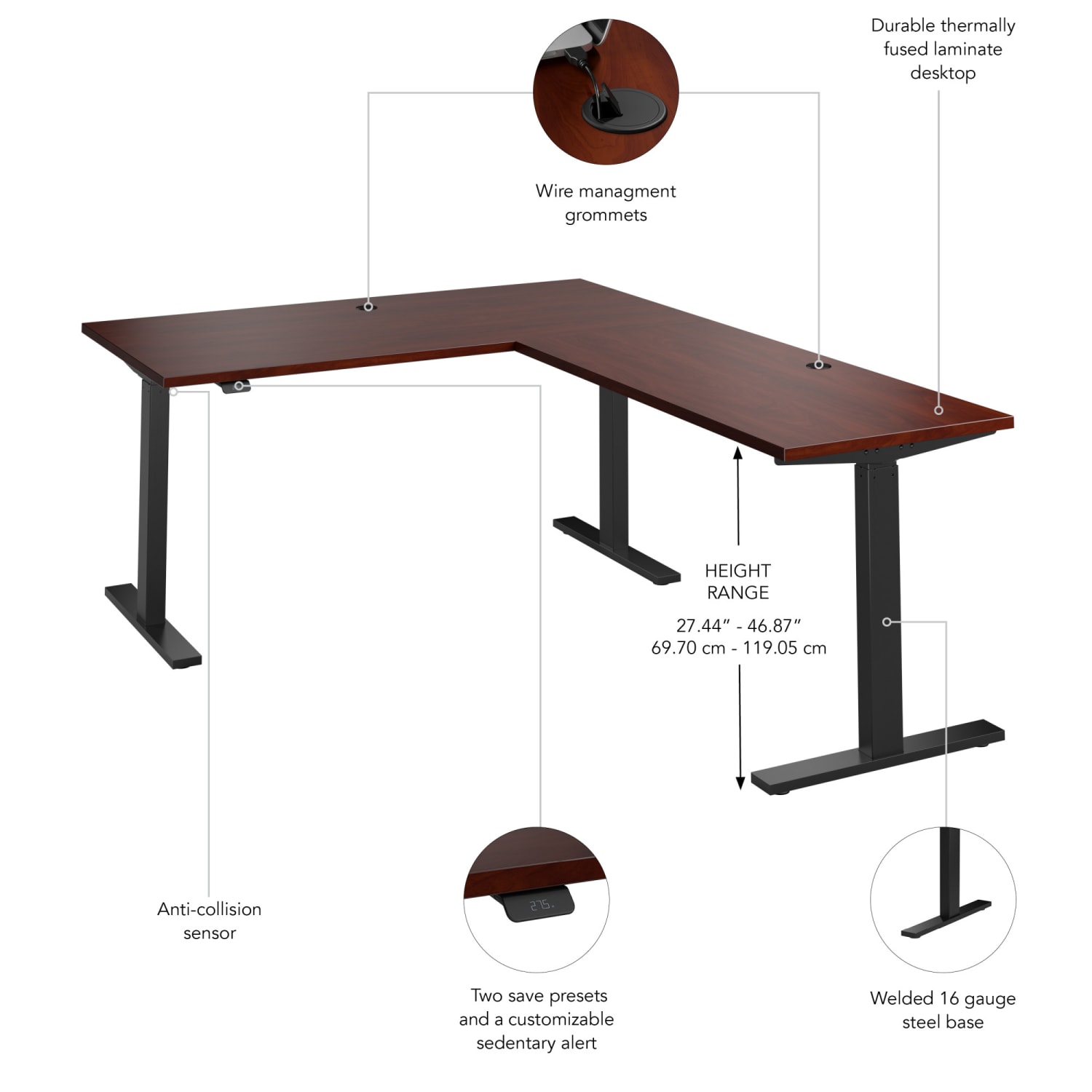 Bush Business Furniture Move 60 Series 60inW Height Adjustable L Shaped Standing Desk, Hansen Cherry/Black Powder Coat, Standard Delivery - Image 4