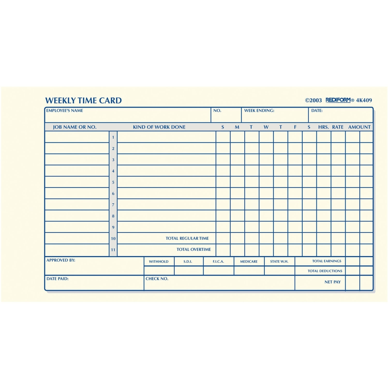 Rediform Weekly Time Clock Card Pad, 4.25in x 7in, Manila, Pad Of 100 - Image 3