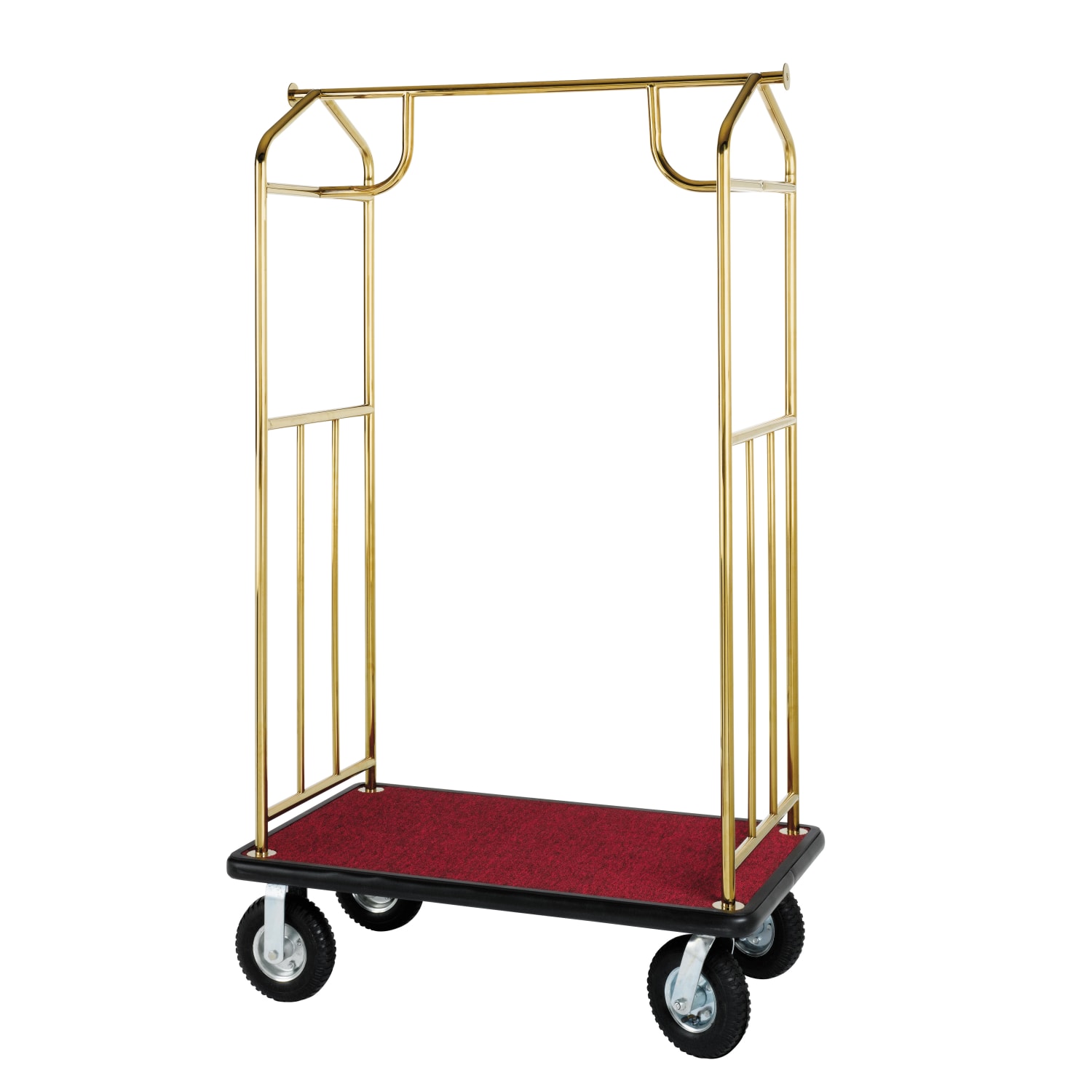 Hospitality 1 Source Transporter Bellmans Cart, 68inH x 43inW x 25inD, Burgundy Carpet/Titanium Gold - Image 3