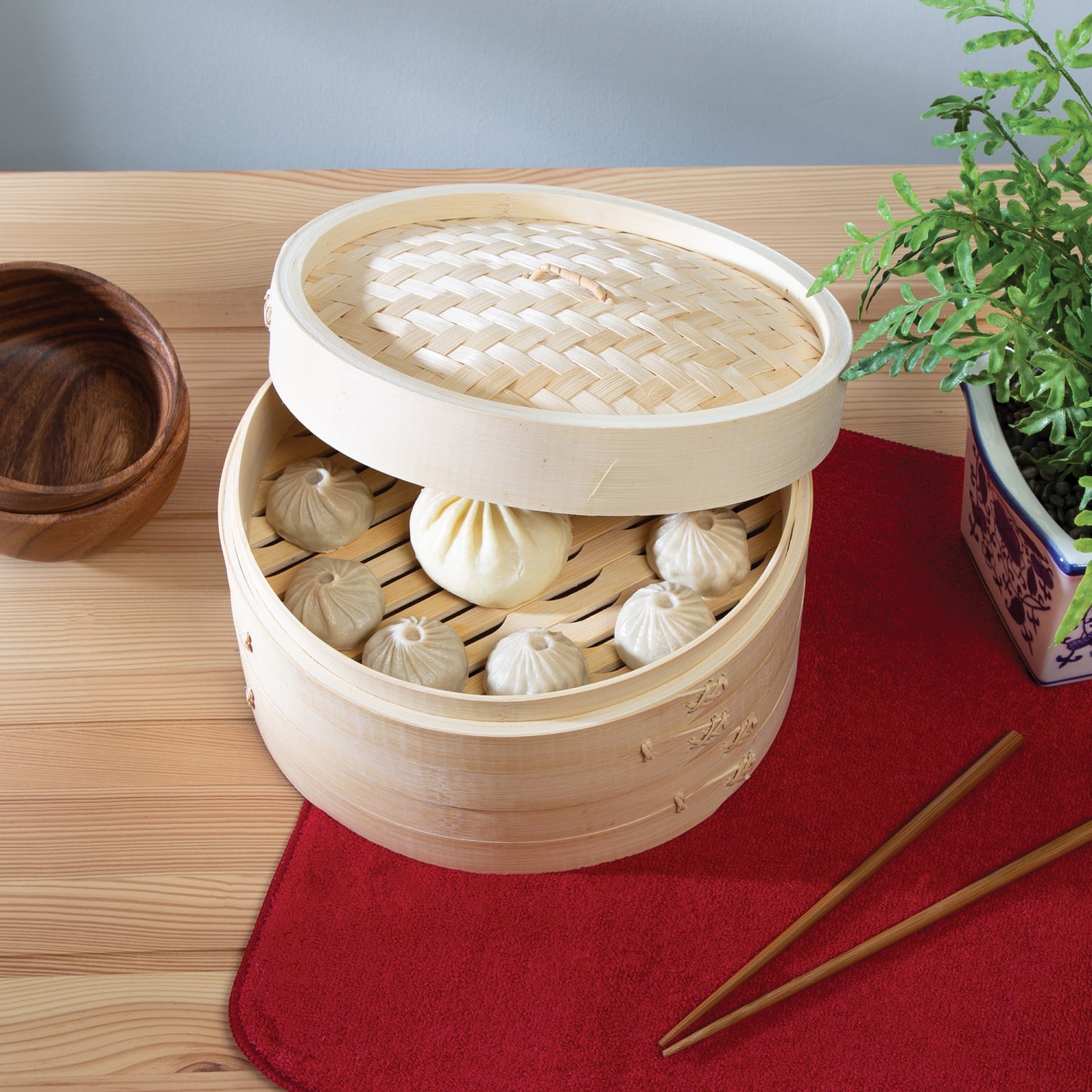Joyce Chen 2-Tier Bamboo Steamer Baskets With Lid, 6-1/4inH x 12inW x 12inD - Image 6