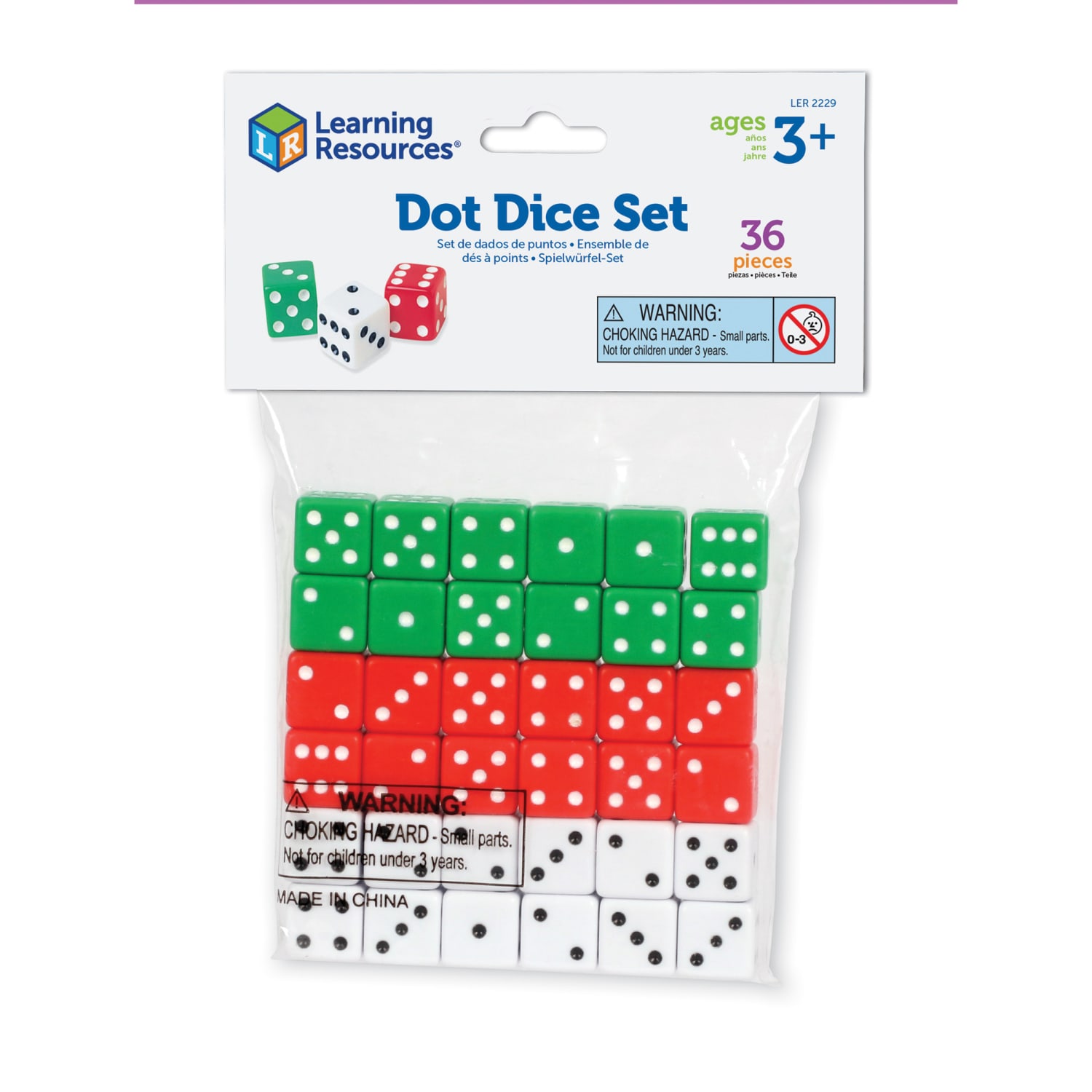 Learning Resources Dot Dice, Red/Green/White, Grade 1 to 5, 36 Dice Per Pack, Pack Of 3 Sets - Image 3