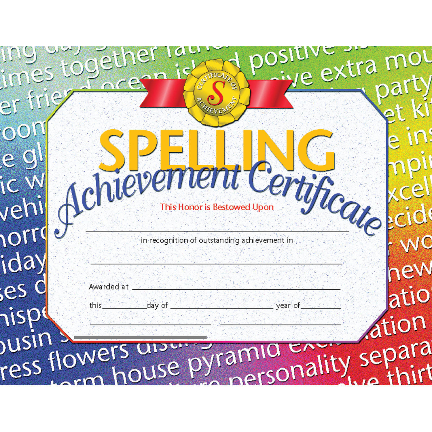 Hayes Publishing Spelling Achievement Certificate, 30 Per Pack, Set Of 3 Packs, HVA6763 - Image 3