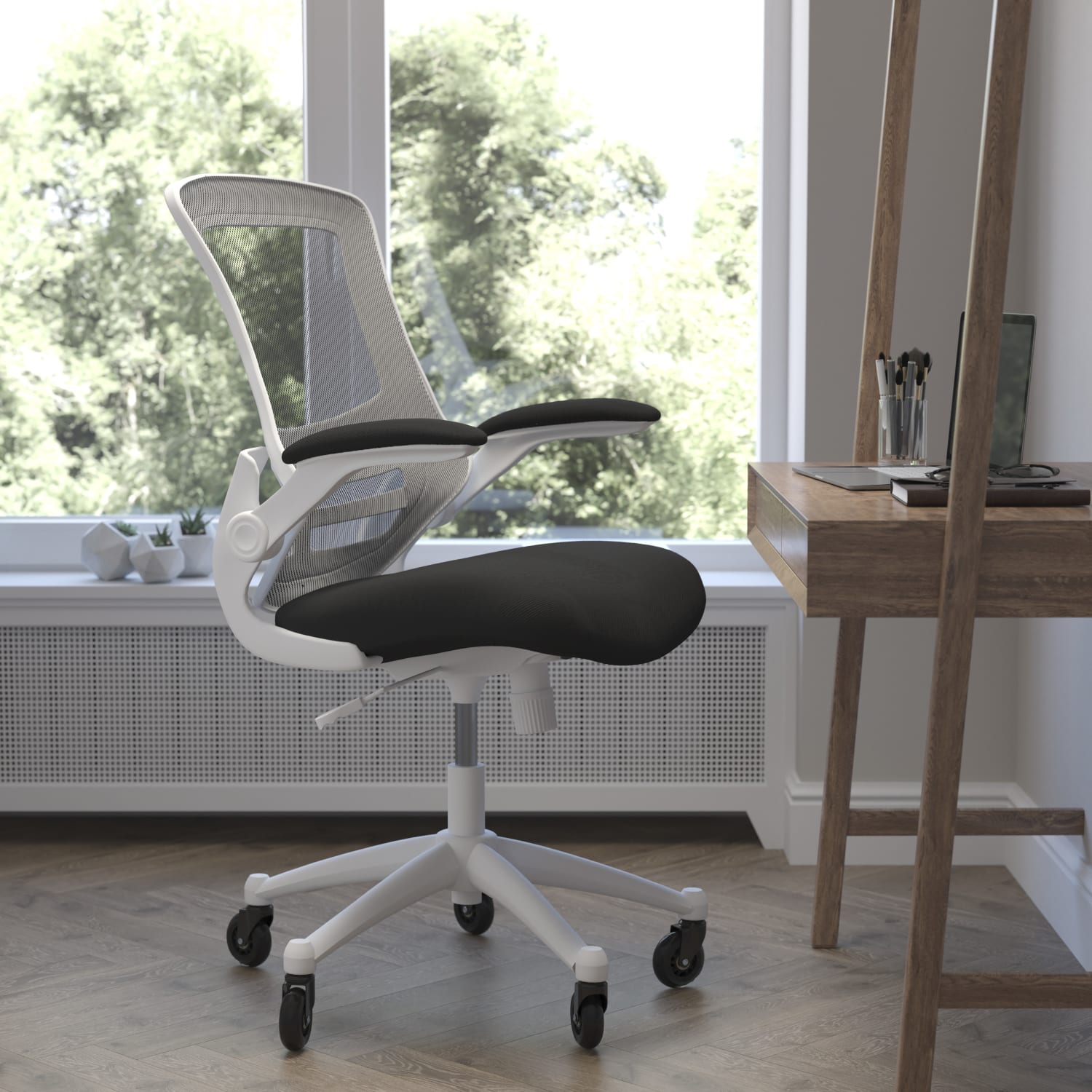 Flash Furniture Kelista Ergonomic Mesh Mid-Back Swivel Task Chair, Black/White