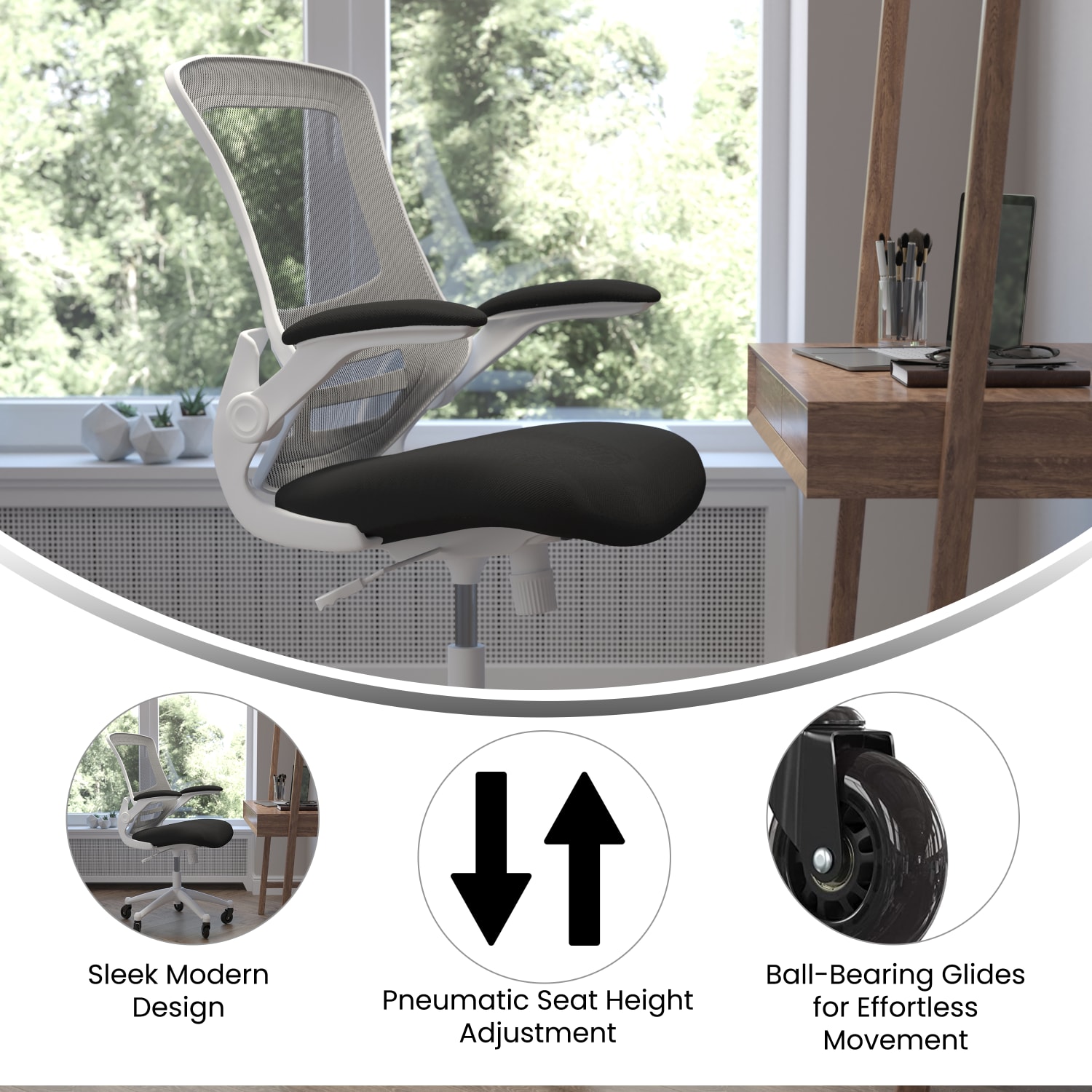 Flash Furniture Kelista Ergonomic Mesh Mid-Back Swivel Task Chair, Black/White - Image 5