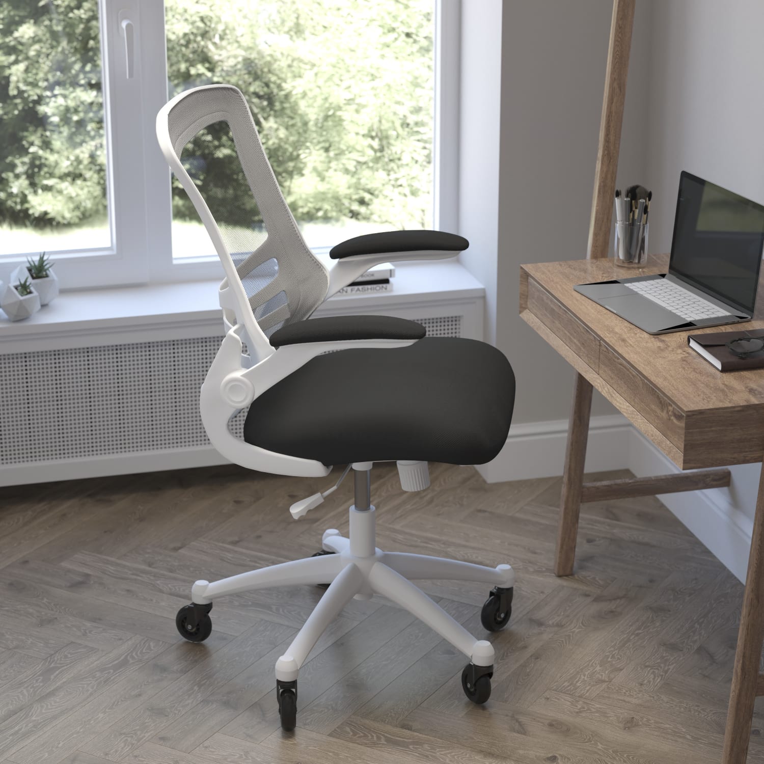 Flash Furniture Kelista Ergonomic Mesh Mid-Back Swivel Task Chair, Black/White - Image 7