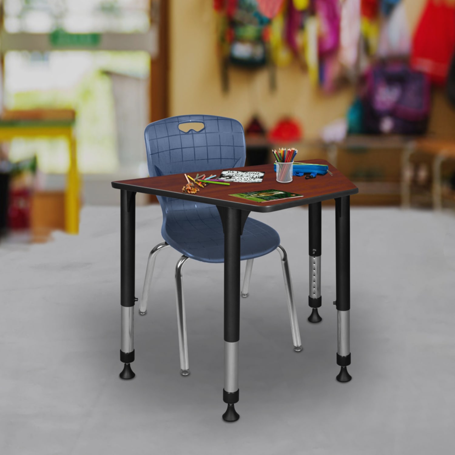 Regency 36inW Trapezoidal Adjustable Height Student Desk, Cherry - Image 3
