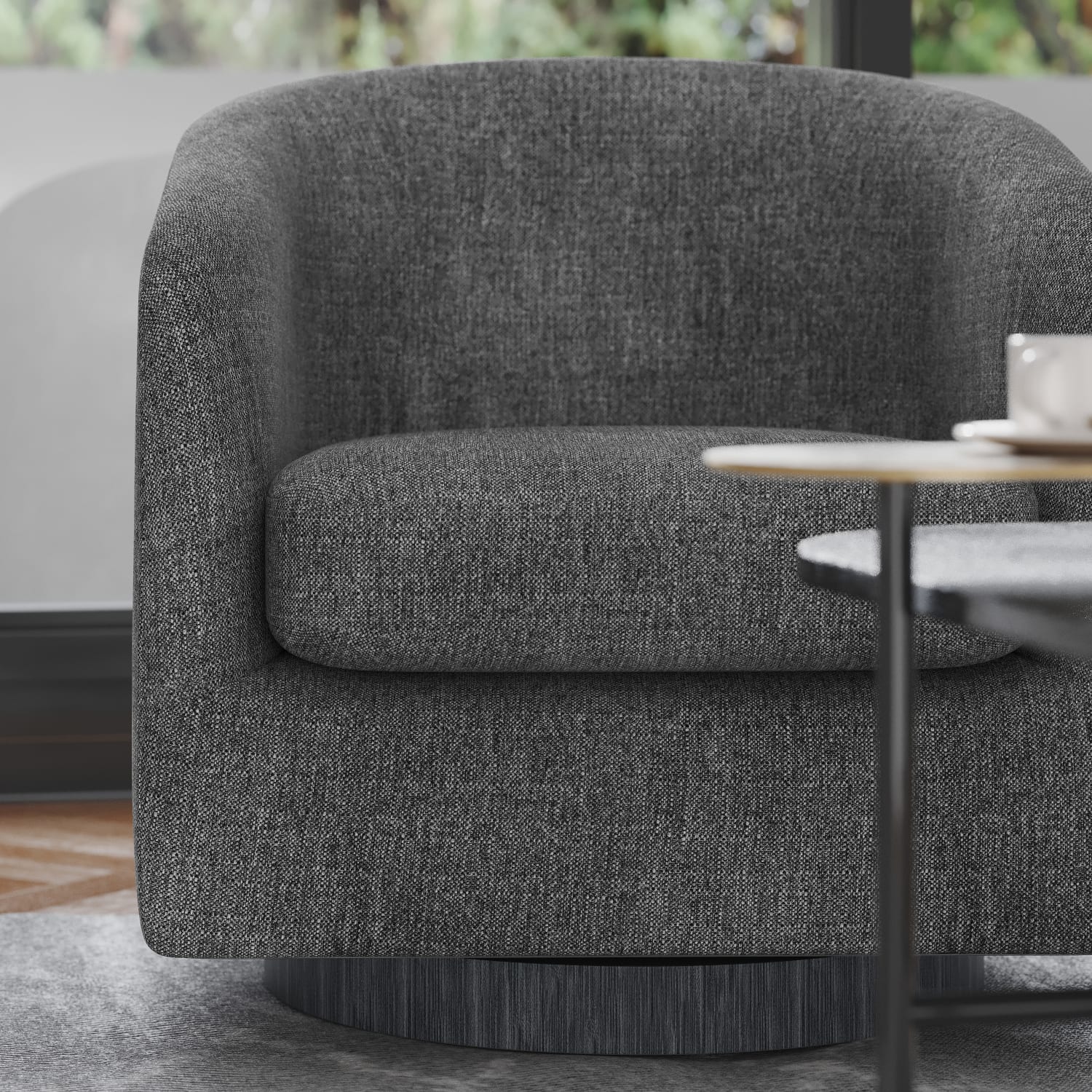 Flash Furniture Landon Club Style Commercial Barrel Accent Armchair with 360 Degree Swivel Metal Base and Sloped Armrests, Dark Gray - Image 6