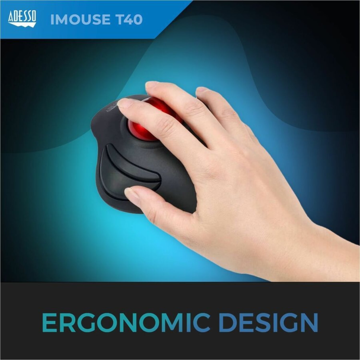 Adesso iMouse T40 - Wireless Programmable Ergonomic Trackball Mouse - Optical - Wireless - Radio Frequency - IMOUSET40 - Image 3