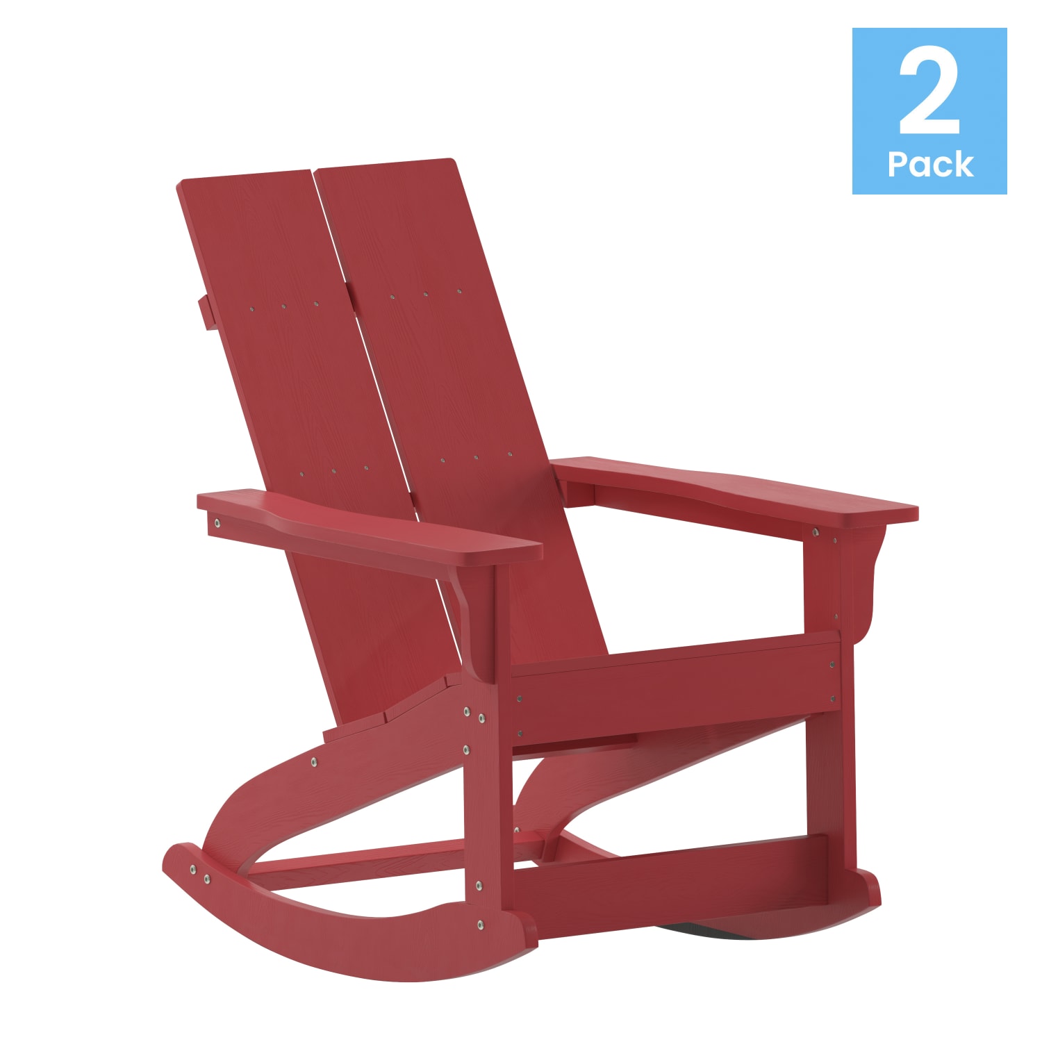 Flash Furniture Finn Modern All-Weather Adirondack Rocking Chairs, Red, Set Of 2 Chairs - Image 3