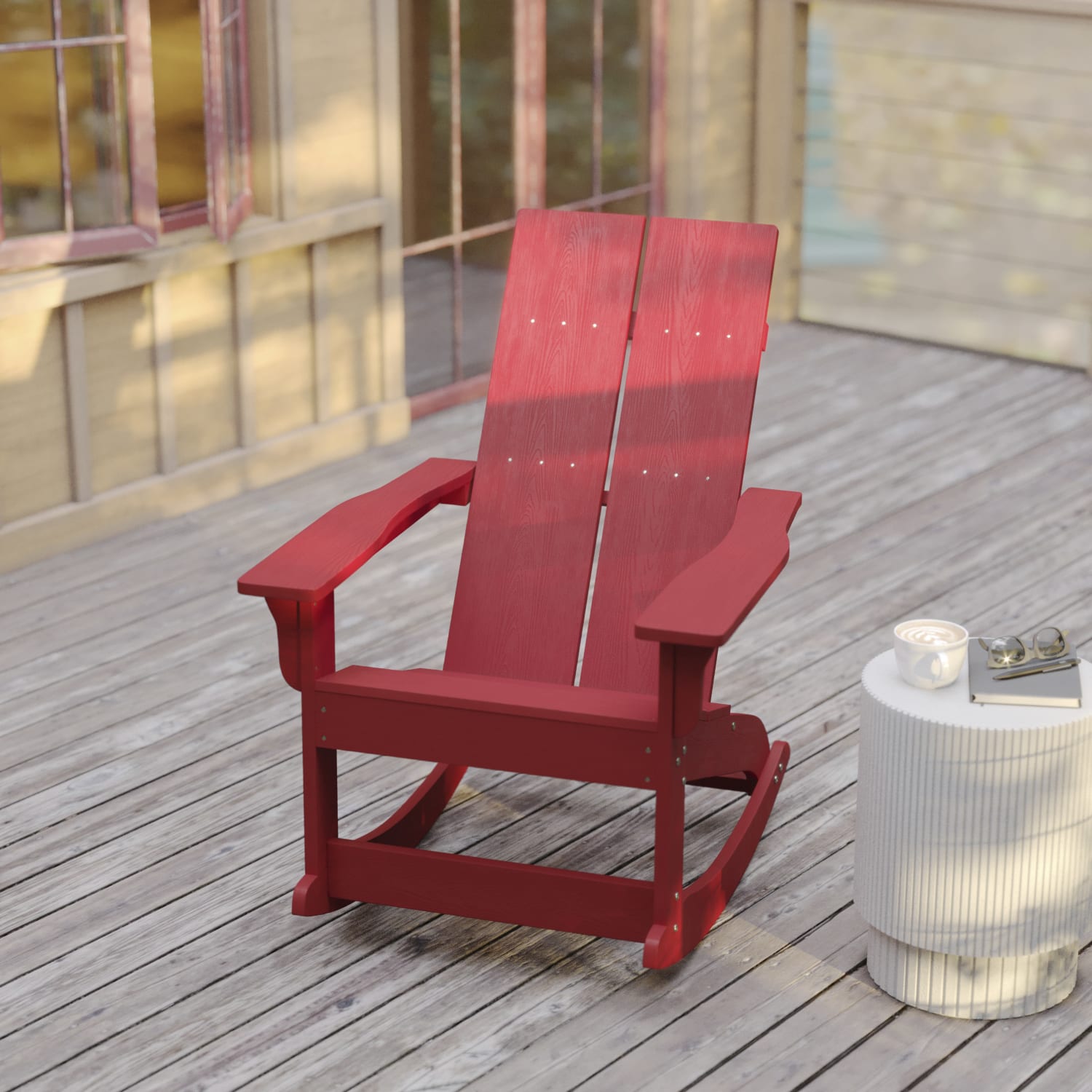 Flash Furniture Finn Modern All Weather Adirondack Rocking Chairs Red Set Of 2 Chairs PopularChairscom