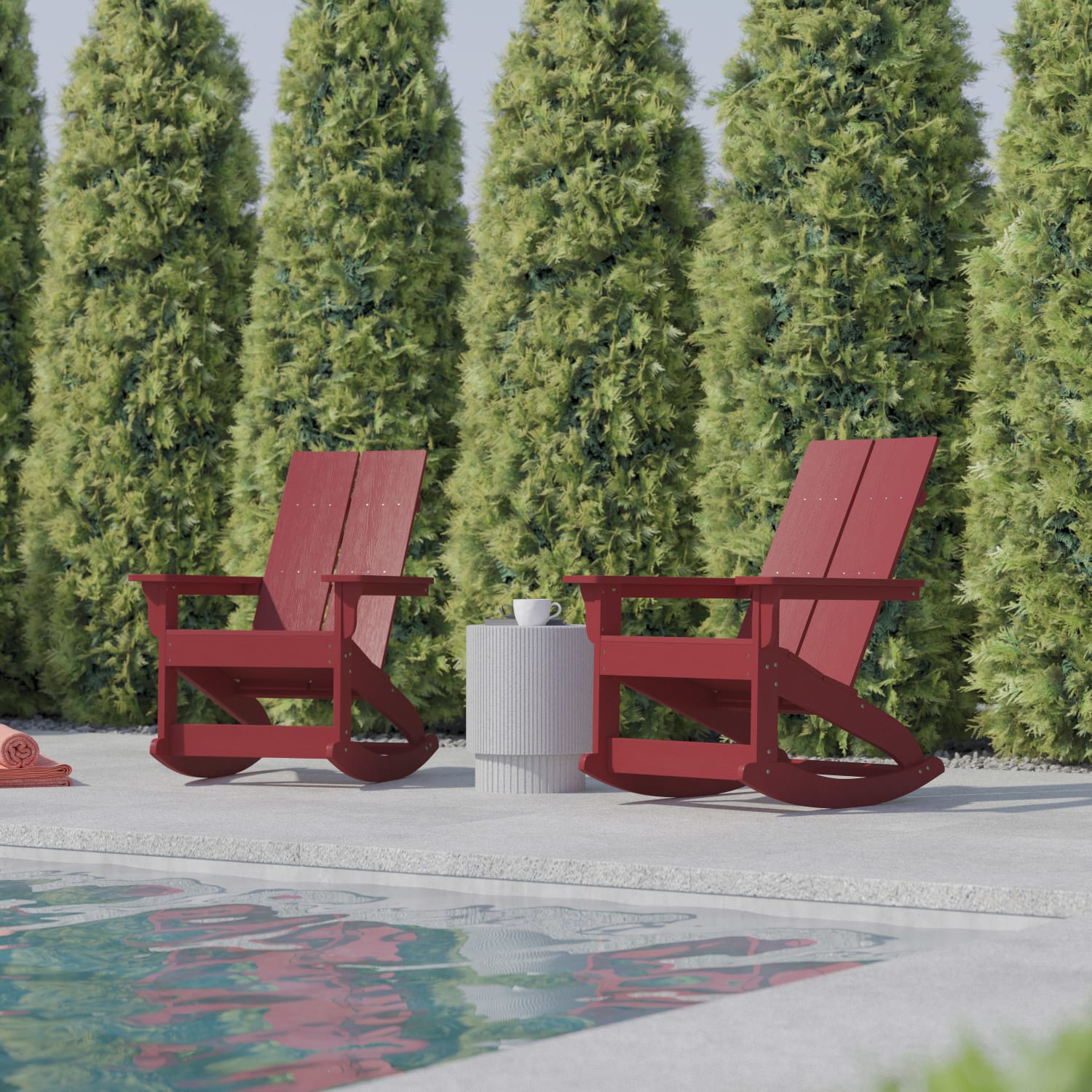 Flash Furniture Finn Modern All Weather Adirondack Rocking Chairs Red Set Of 2 Chairs PopularChairscom