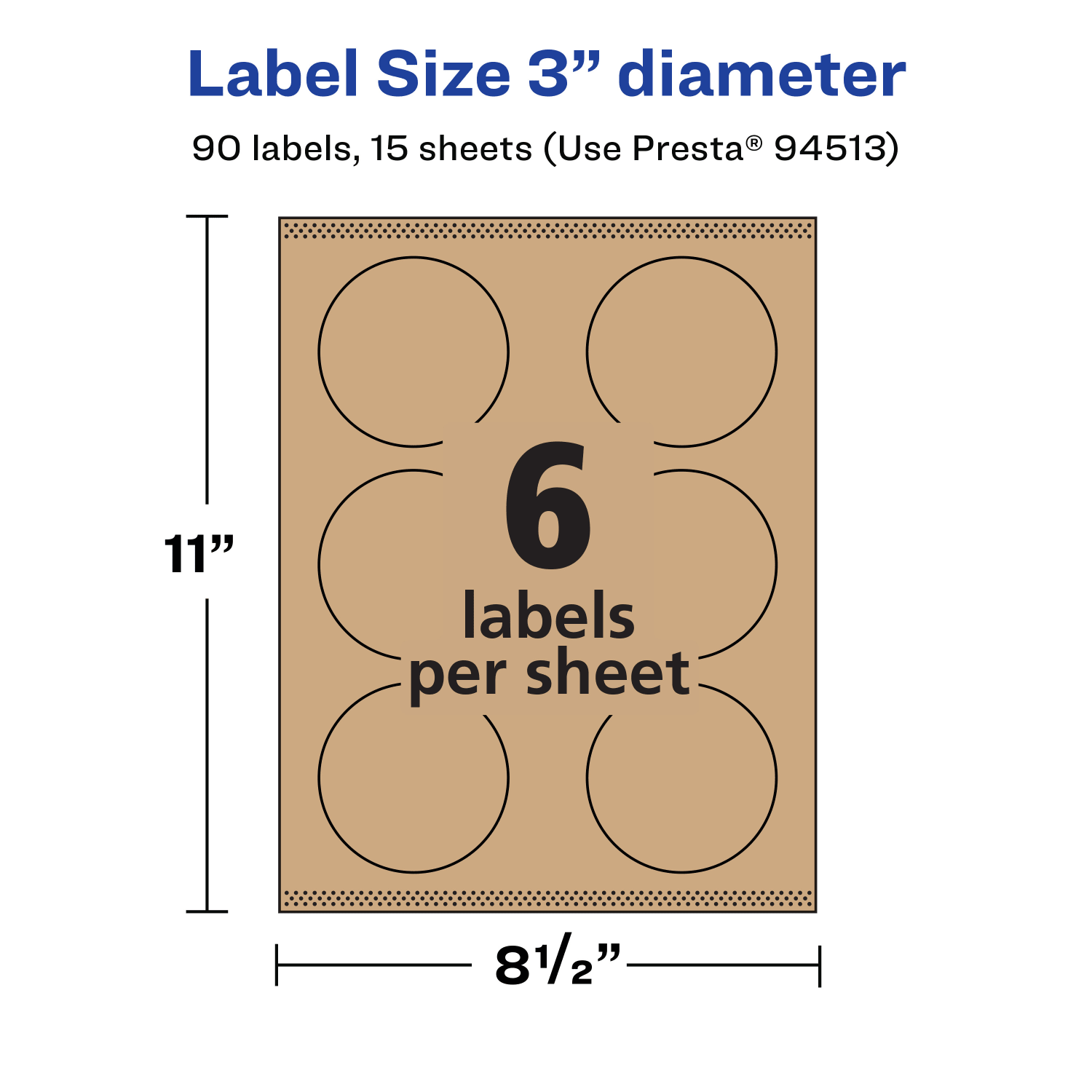 Avery Kraft Permanent Labels With Sure Feed, 94513-KMP15, Round, 3in Diameter, Brown, Pack Of 90 - Image 6
