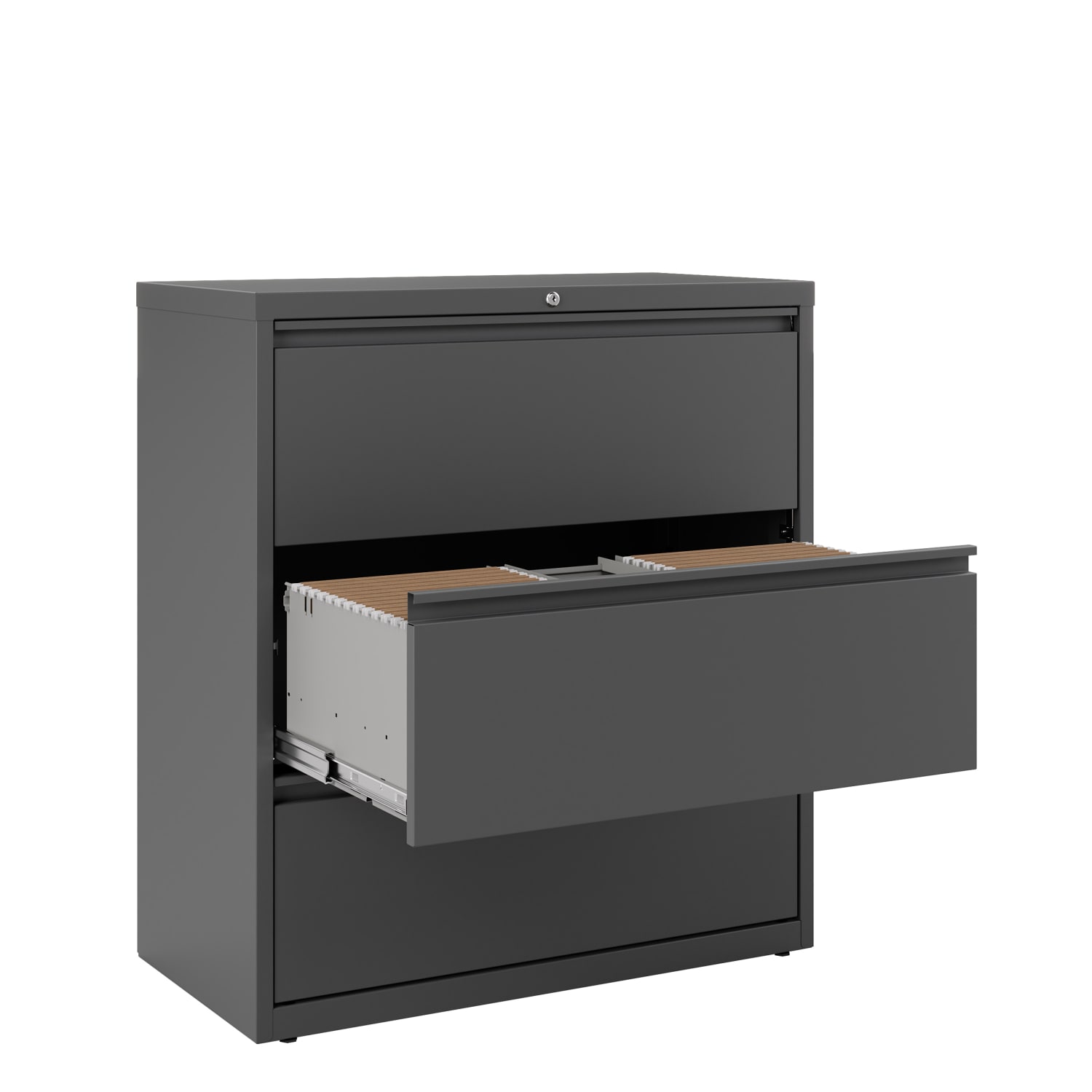 WorkPro 36inW x 18-5/8inD Lateral 3-Drawer File Cabinet, Charcoal - Image 6