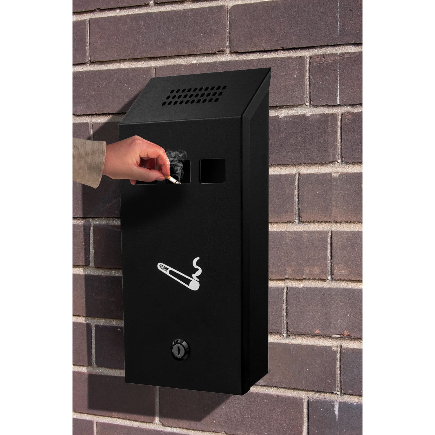 Alpine Wall-Mounted Cigarette Disposal Towers, 12-1/4inH x 5-1/2inW x 2-5/16inD, Black, Pack Of 2 Towers - Image 6