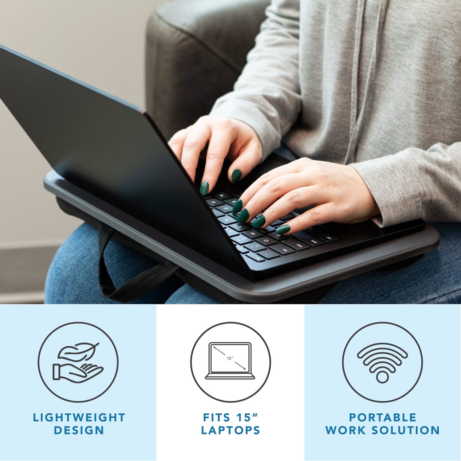 LapGear Compact Lap Desk, Charcoal, Pack of 12 Desks - Image 4
