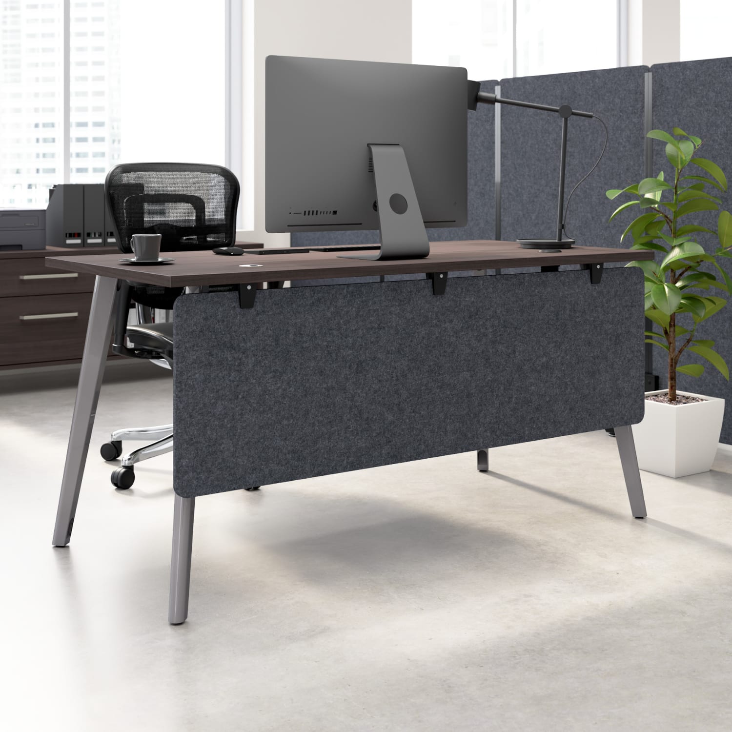 WorkPro Motiva Desktop Privacy Screen, 18inH x 58inW x 2inD, Cool Charcoal, Standard Delivery - Image 3