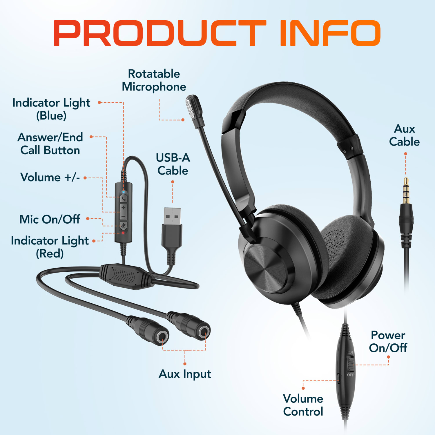 Delton T32Y Wired Training Headset, Black, Total Qty 1 - Image 6