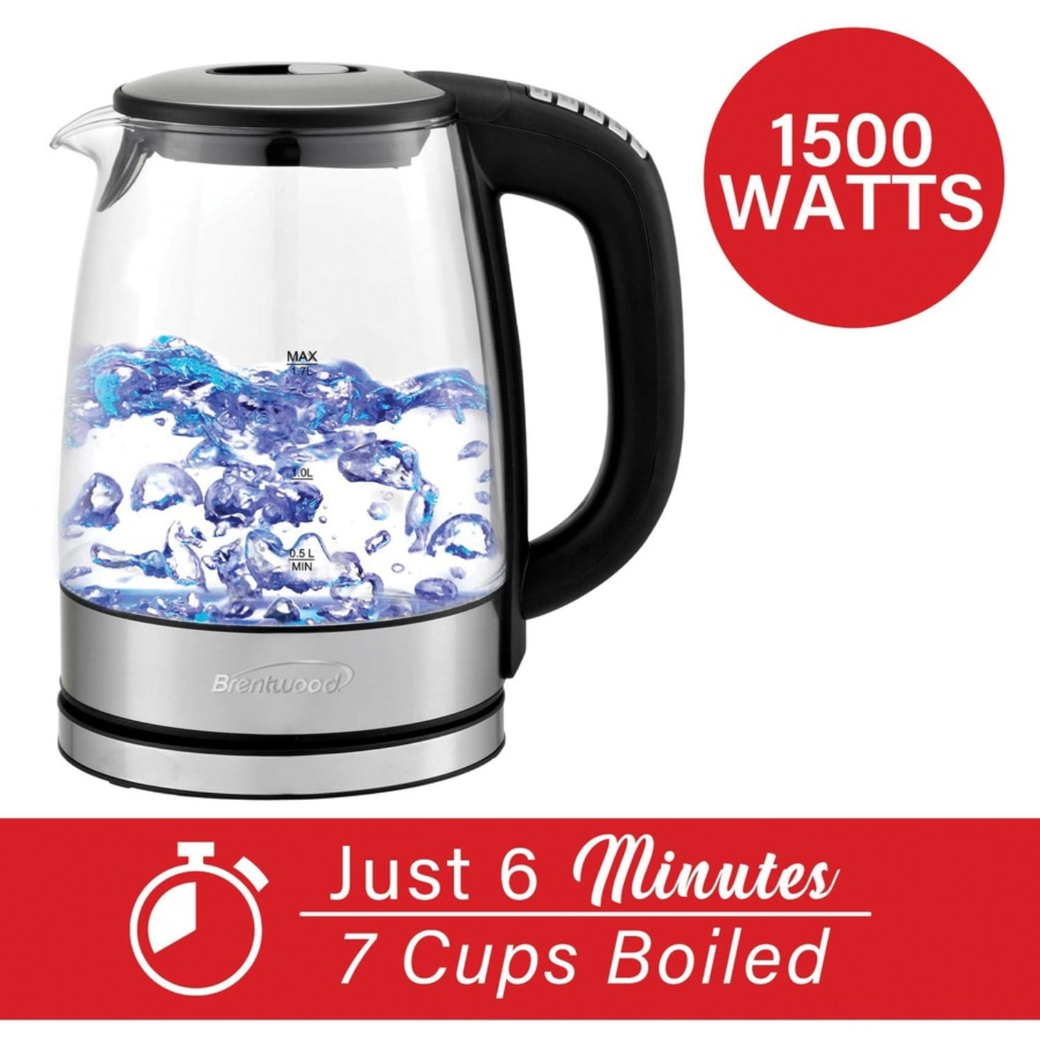 Brentwood 1.79 Qt Cordless Digital Electric Glass Kettle With 6 Precise Temperature Presets & Swivel Base, Black - Image 6