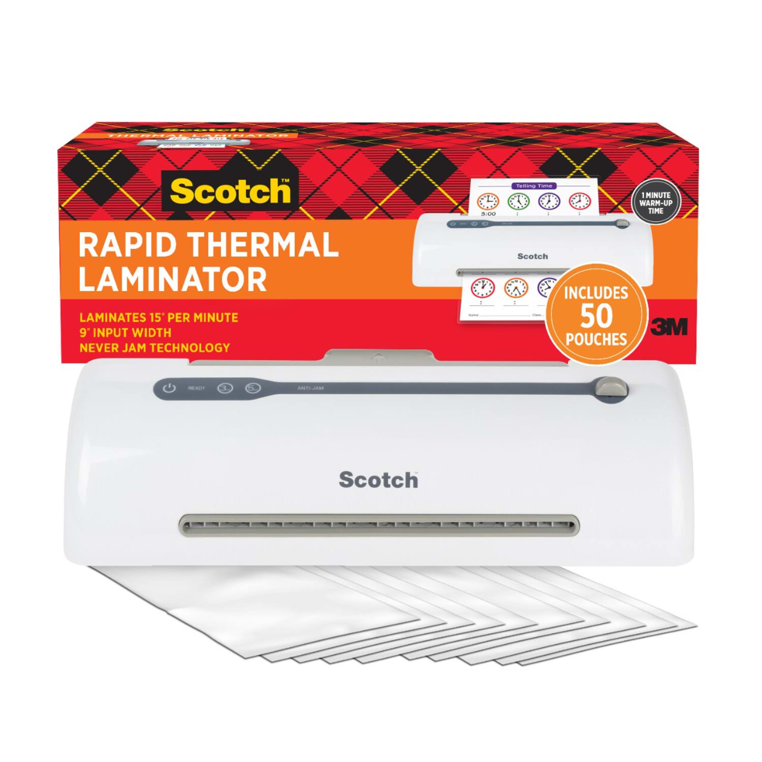 Scotch Rapid Thernal Laminator, 1 Thermal Laminator, 50 Laminating Pouches, 8.9 IN x 11.4 IN
