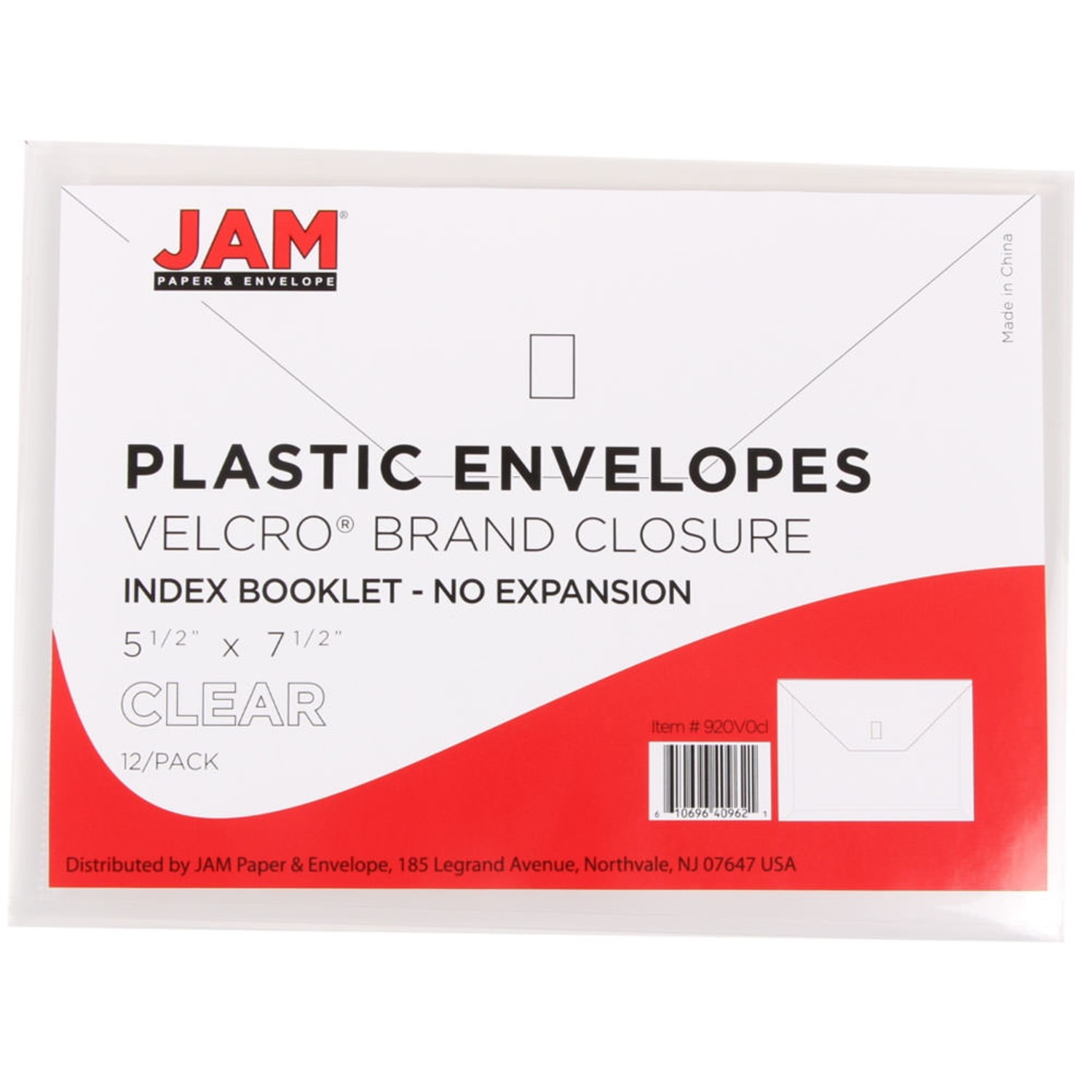 JAM Paper Plastic Booklet Envelopes With Hook-And-Loop Fastener, 5 1/2in x 7 1/2in, Gummed Seal, Clear, Pack Of 12 - Image 3