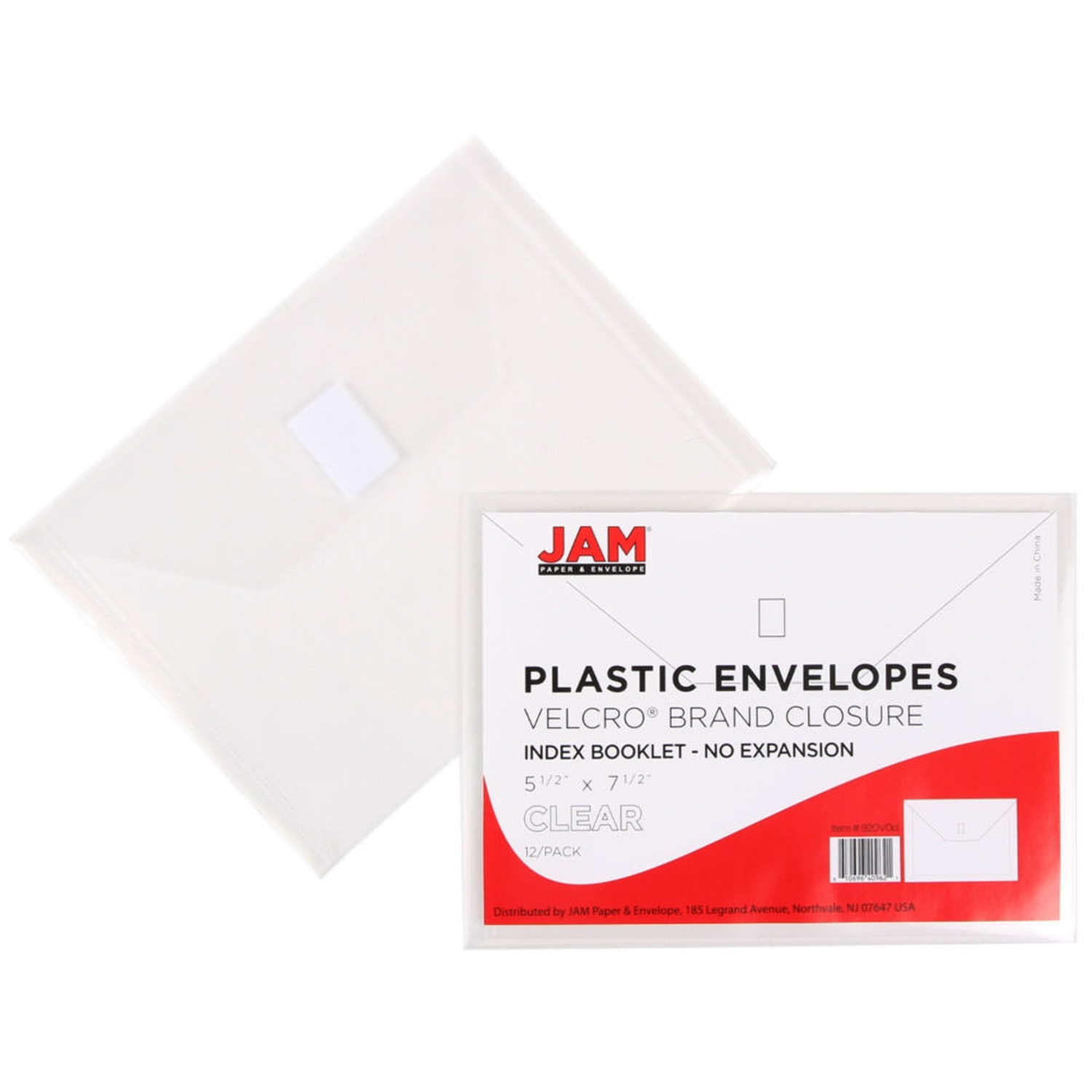 JAM Paper Plastic Booklet Envelopes With Hook-And-Loop Fastener, 5 1/2in x 7 1/2in, Gummed Seal, Clear, Pack Of 12 - Image 4