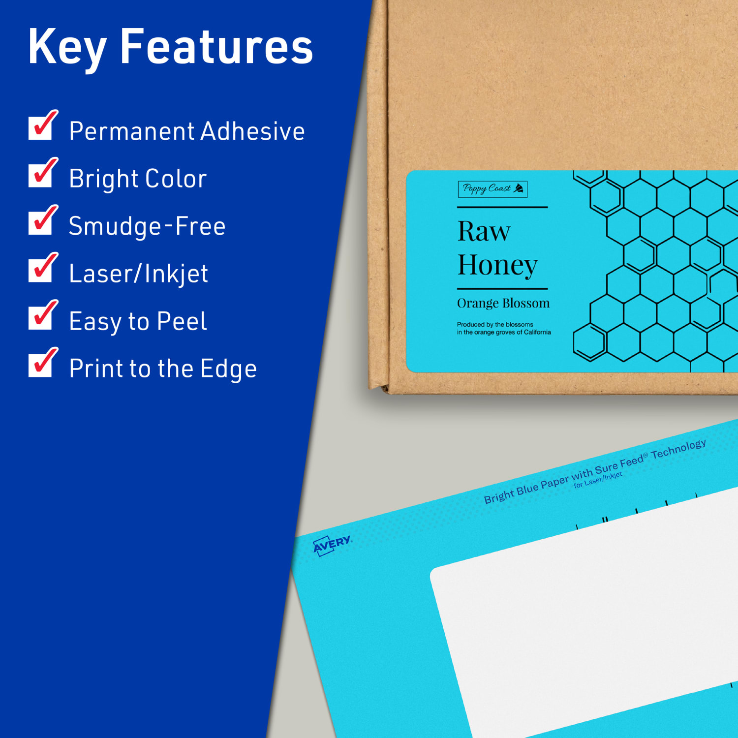 Avery Print-To-The-Edge Labels With Sure Feed Technology, 94253-BBP40, Rectangle, 4in x 5in, Matte Bright Blue, Pack of 80 - Image 3
