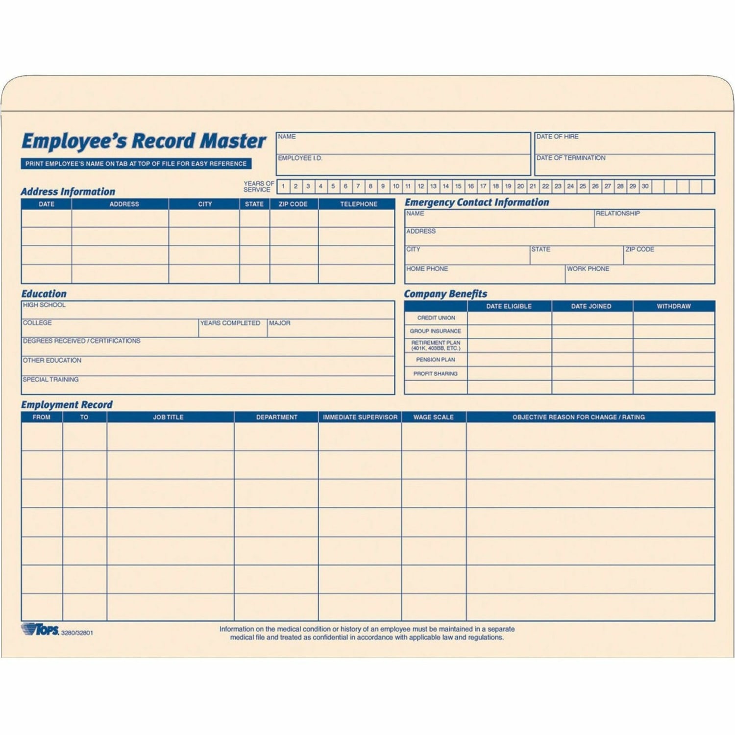 TOPS Employee Record Master File Jackets, 11 3/4in x 9 1/2in, Manila, Pack Of 15 - Image 3