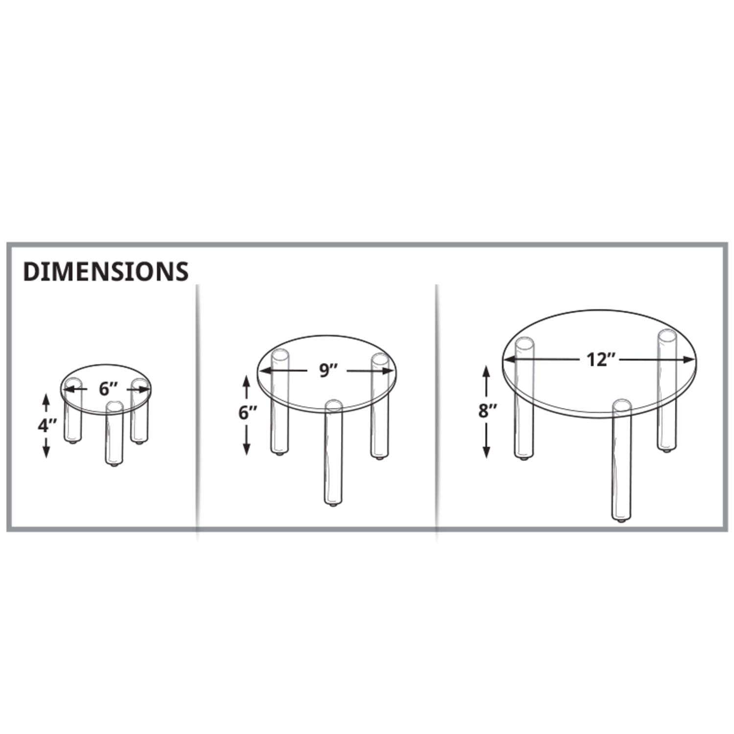 Azar Displays 3-Piece Acrylic Round Riser Set, 4inH, 6inH, 8inH, Clear - Image 3