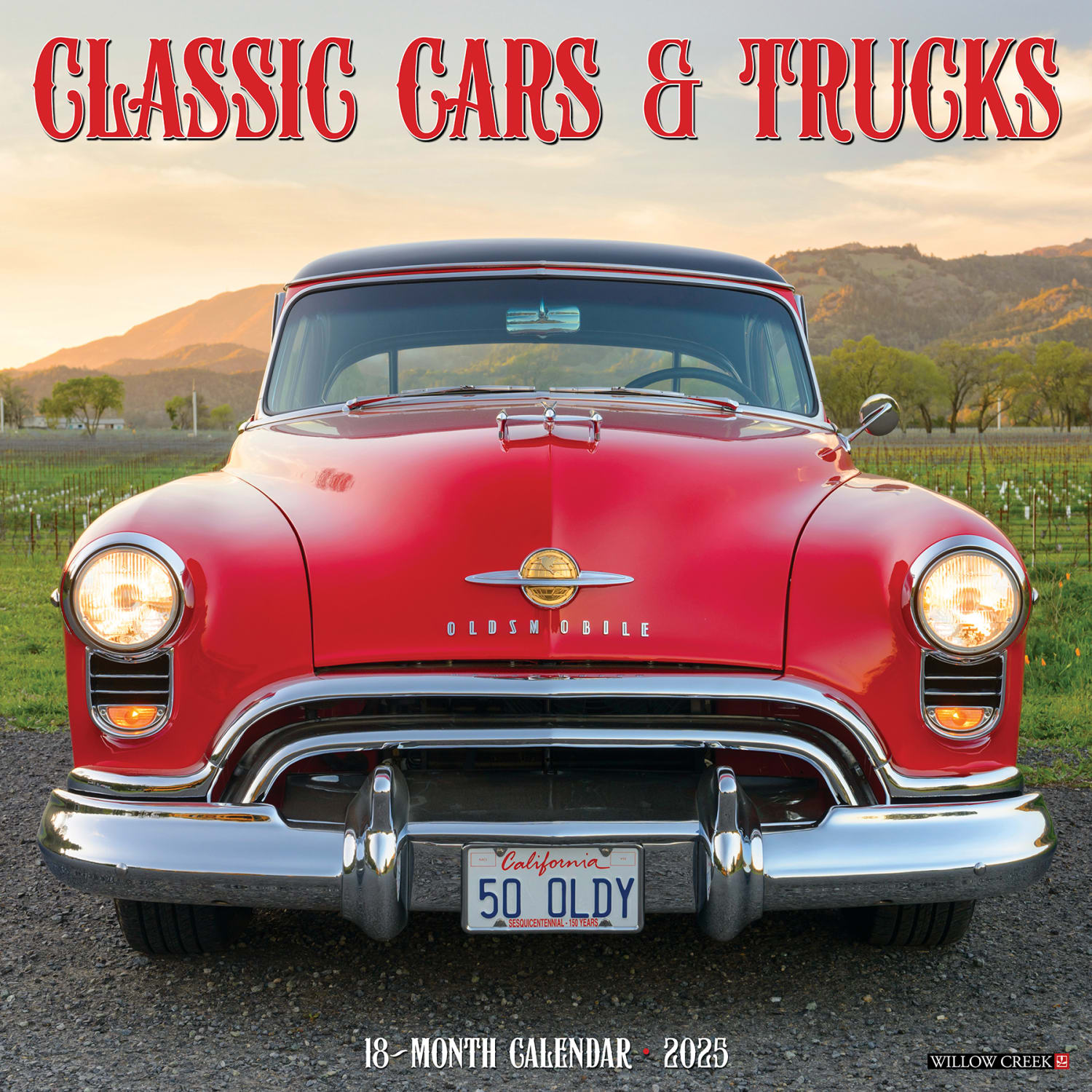 2025 Willow Creek Press Monthly Wall Calendar, 12in x 12in, Classic Cars & Trucks, January 2025 to December 2025, 42410