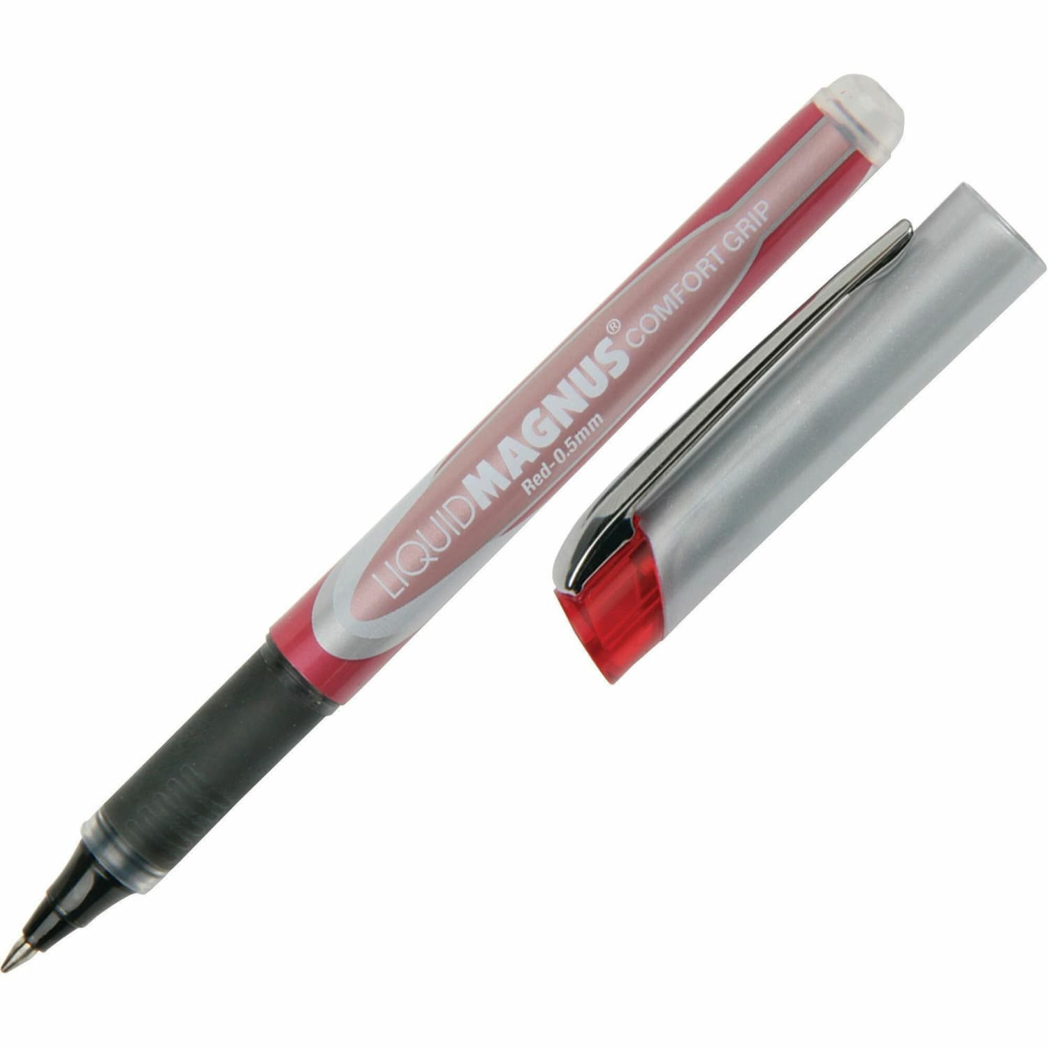 SKILCRAFT Liquid Magnus Comfort Grip Rollerball Pens, Micro Point, 0.5 mm, Red Barrel, Red Ink, Pack Of 4 (AbilityOne 7520-01-587-7785) - Image 3