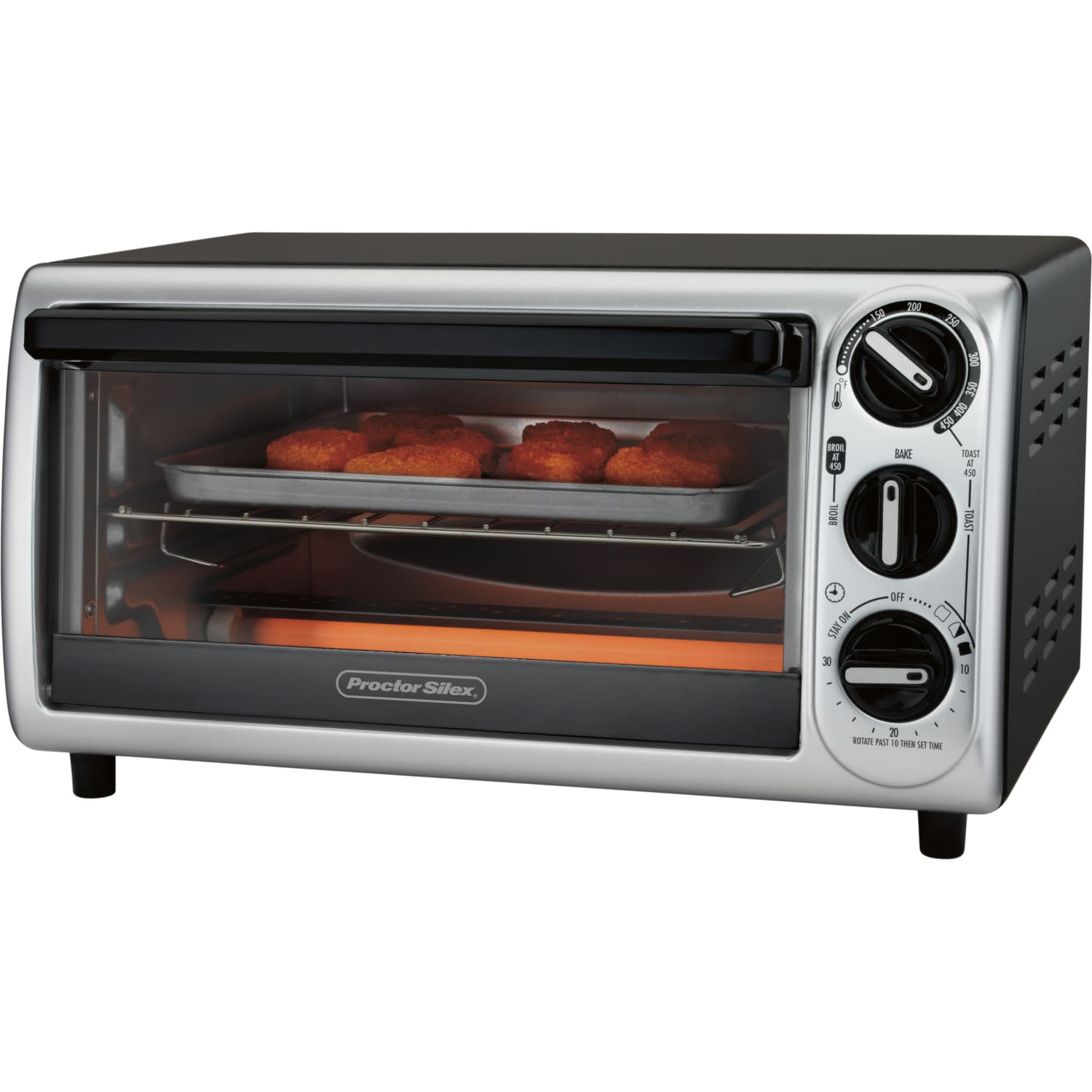 Proctor Silex 4 Slice Modern Toaster Oven - Toast, Pizza, Bake, Broil - Black, Silver - Image 3