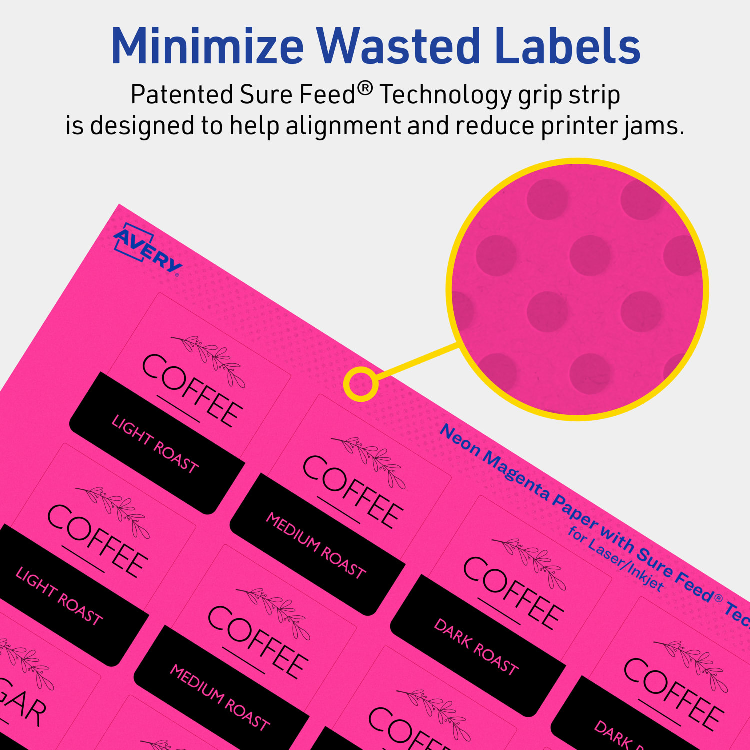 Avery Print-To-The-Edge Labels With Sure Feed Technology And Easy Peel, 94106-NMP20, Square, 1-1/2in x 1-1/2in, Matte Neon Magenta, Pack of 400 - Image 5