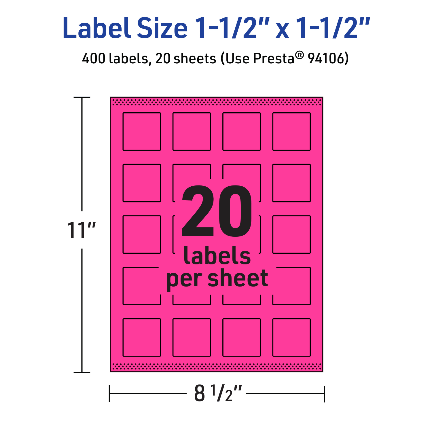 Avery Print-To-The-Edge Labels With Sure Feed Technology And Easy Peel, 94106-NMP20, Square, 1-1/2in x 1-1/2in, Matte Neon Magenta, Pack of 400 - Image 6
