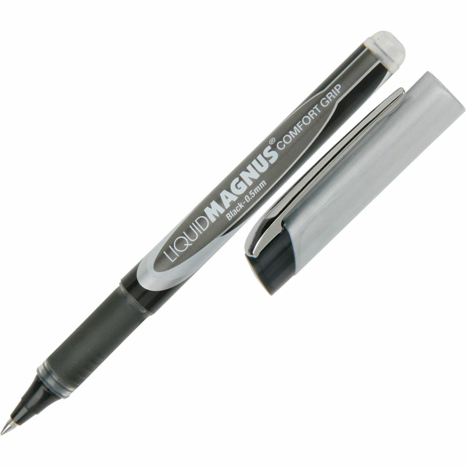 SKILCRAFT Liquid Magnus Comfort Grip Rollerball Pens, Micro Point, 0.5 mm, Black Barrel, Black Ink, Pack Of 4 (AbilityOne 7520-01-587-7801) - Image 3