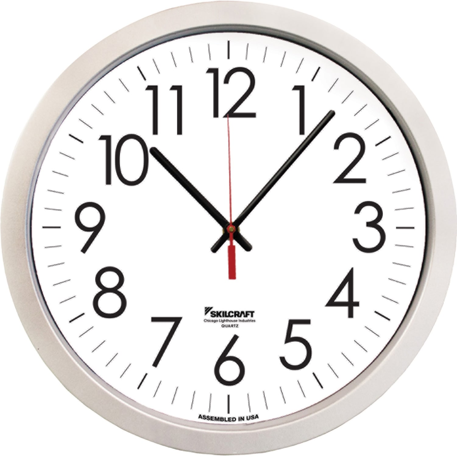 SKILCRAFT Silver Contemporary Wall Clock - Analog - Quartz - Plastic - Contemporary Style - TAA Compliant