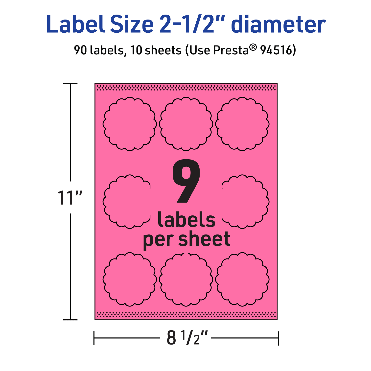 Avery Print-To-The-Edge Labels With Sure Feed Technology, 94516-BPP10, Round Scalloped, 2-1/2in, Matte Bright Pink, Pack of 90 - Image 6
