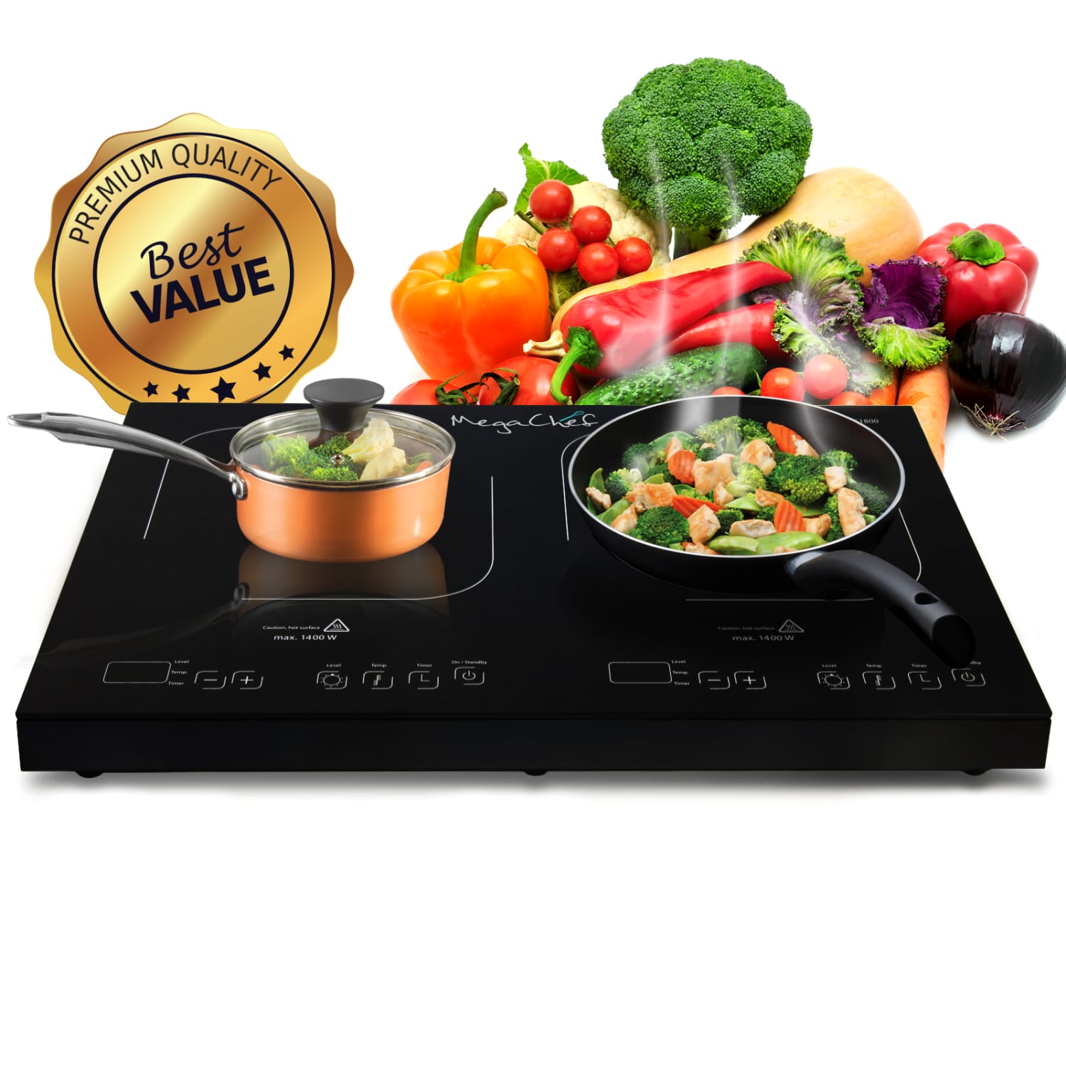 MegaChef Portable Dual Induction Cooktop, Black - Image 3