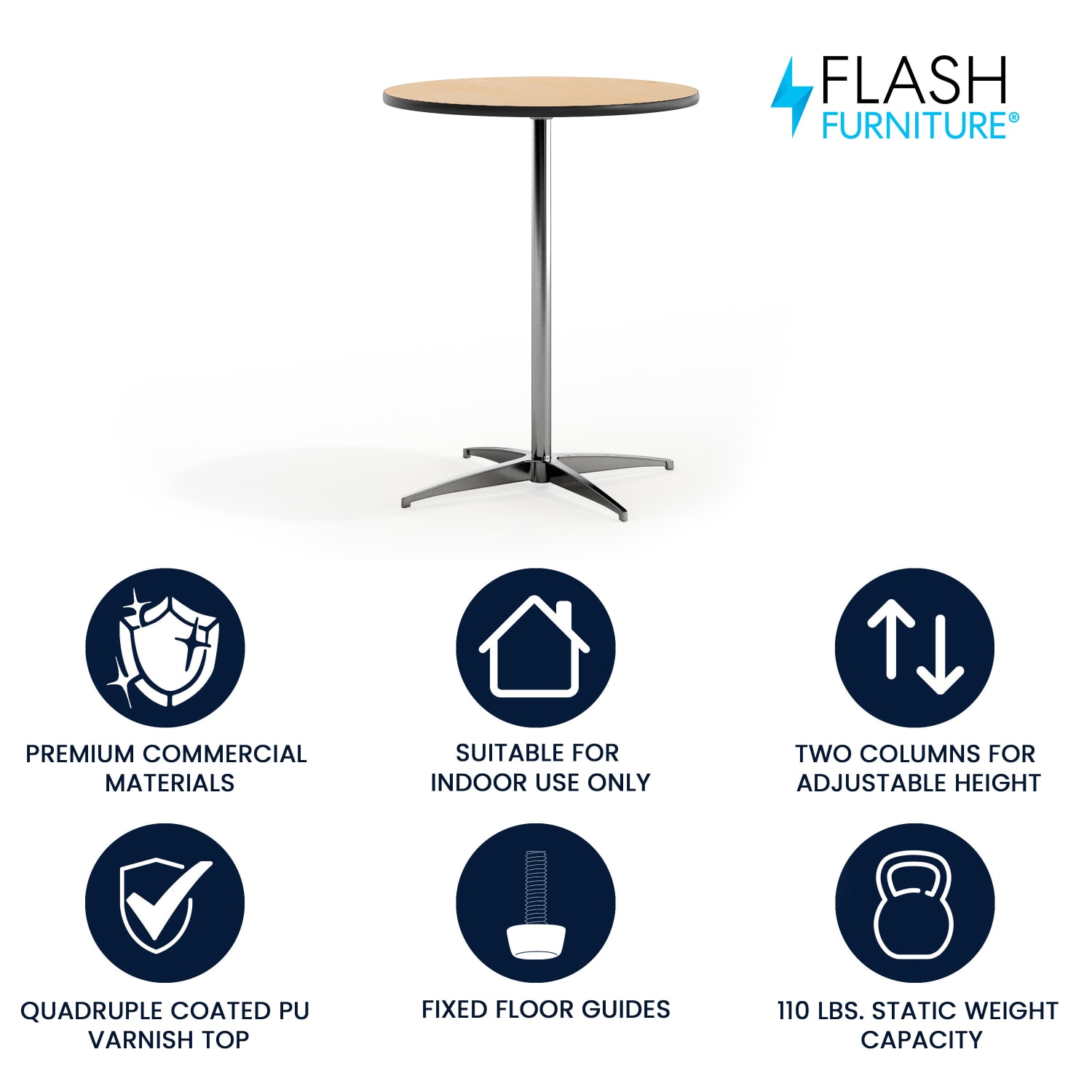 Flash Furniture 24ft" Round Wood Cocktail Table with 30ft" and 42ft" Columns, Natural - Image 3