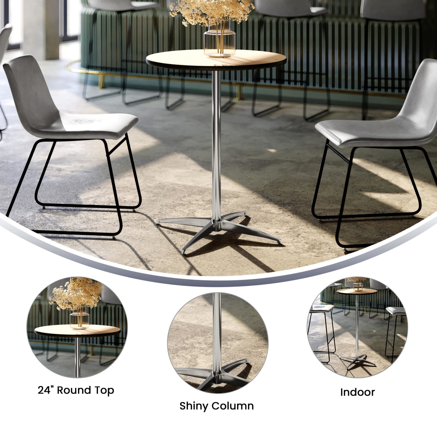 Flash Furniture 24ft" Round Wood Cocktail Table with 30ft" and 42ft" Columns, Natural - Image 5